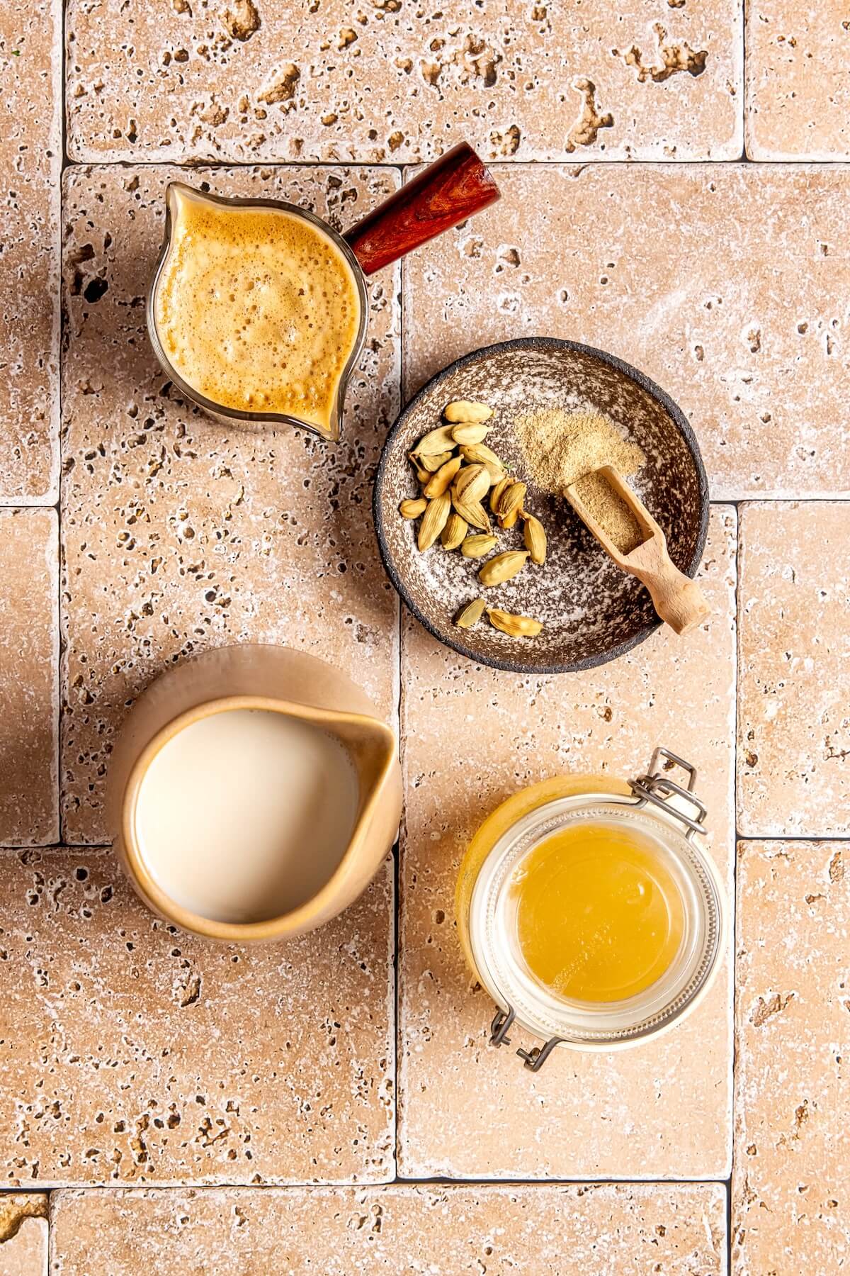 Ingredients for Iced Honey Cardamom Latte - Olivia Adriance