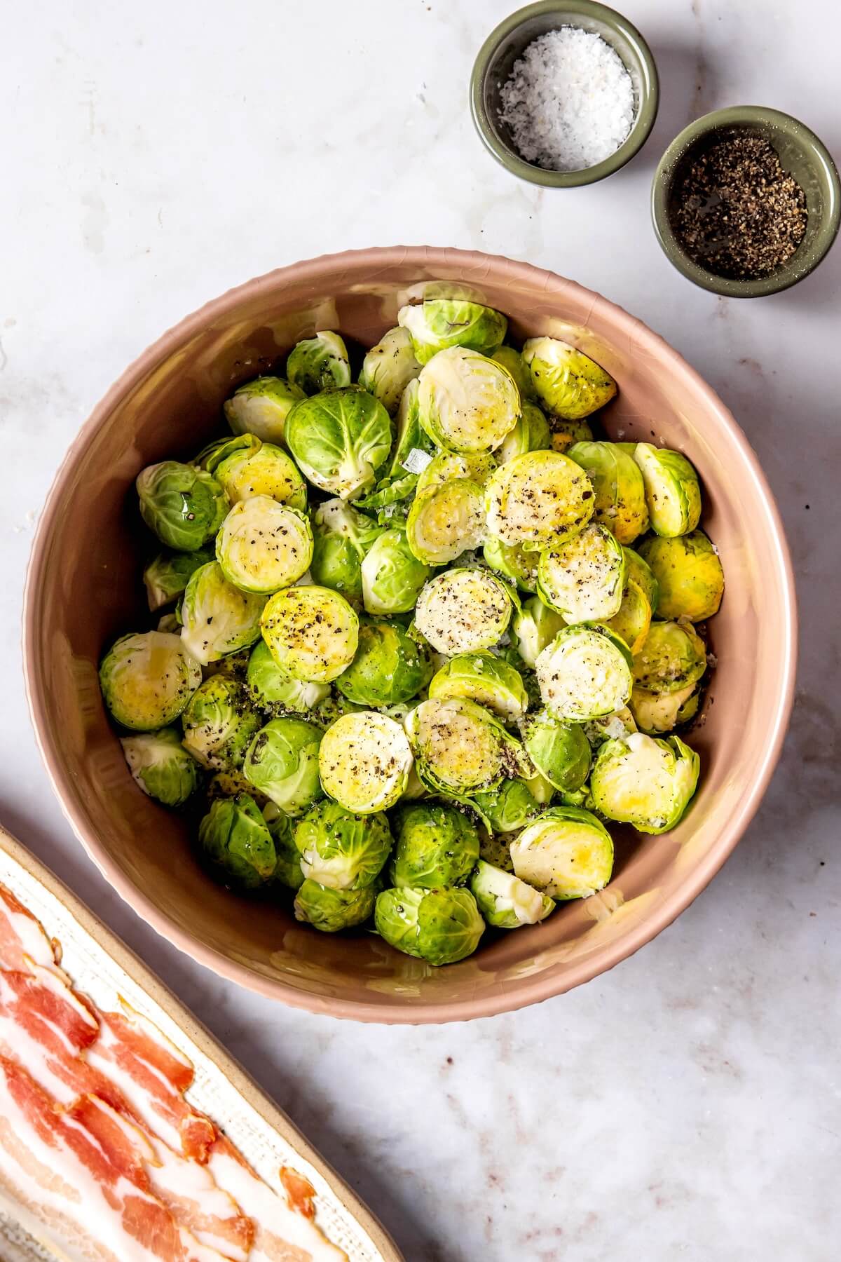 How to Make Crispy Baked Brussels Sprouts Step 1 - Olivia Adriance