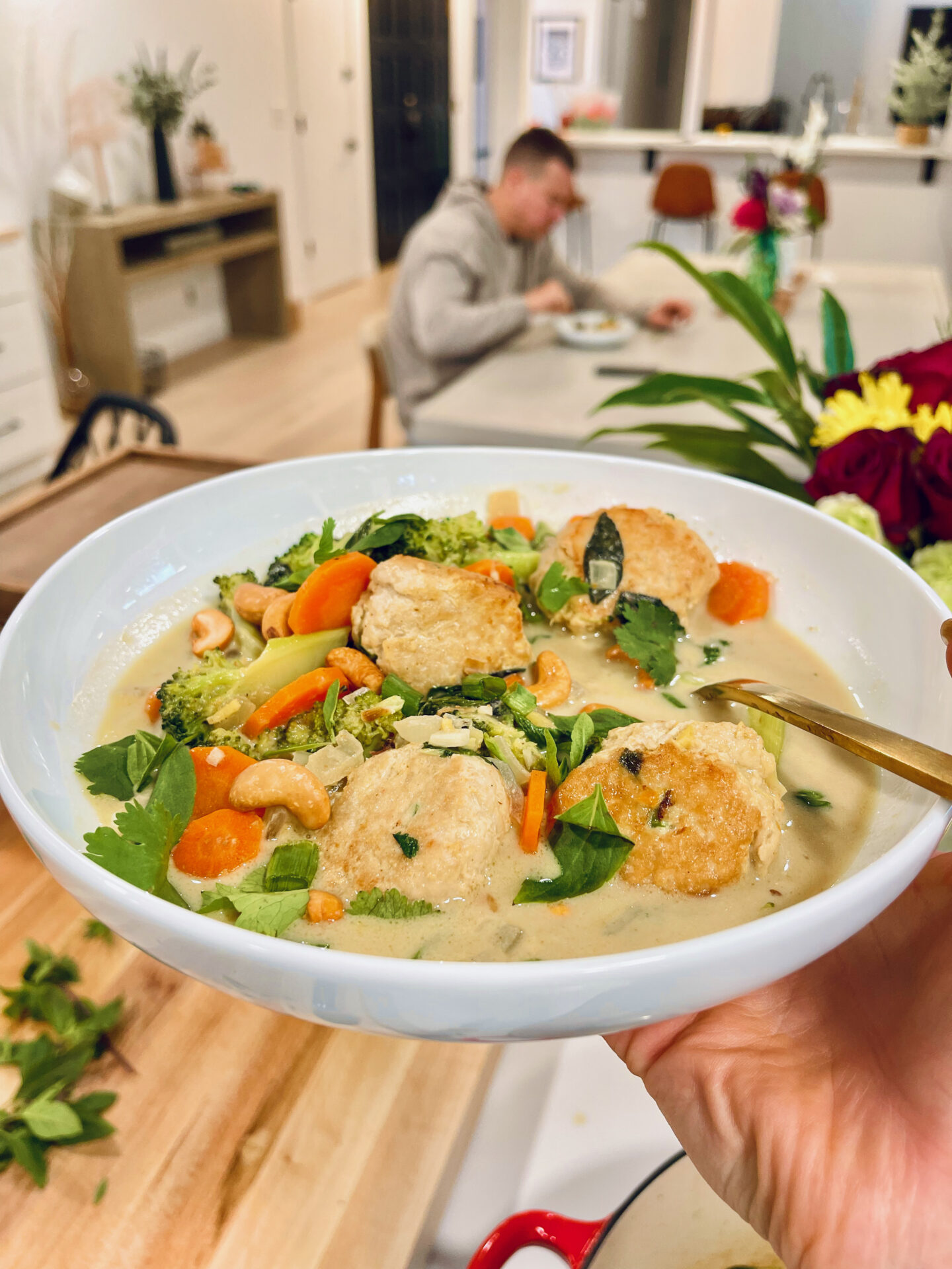 Chicken Meatballs in Green Curry Sauce
