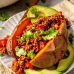 Chipotle Chorizo Stuffed Sweet Potatoes - Olivia Adriance