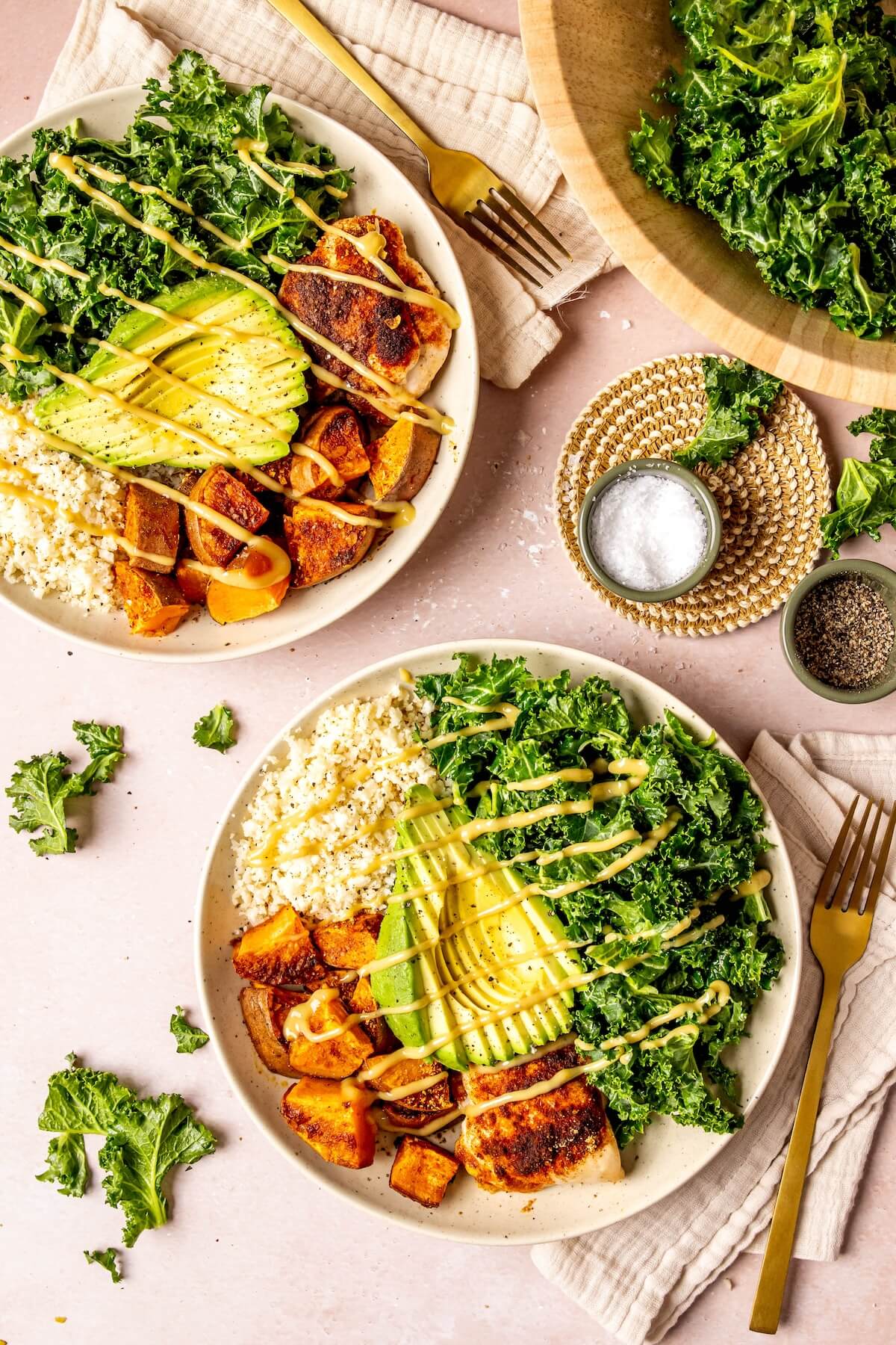 Chicken Power Bowls with Lemon Tahini Sauce - Olivia Adriance