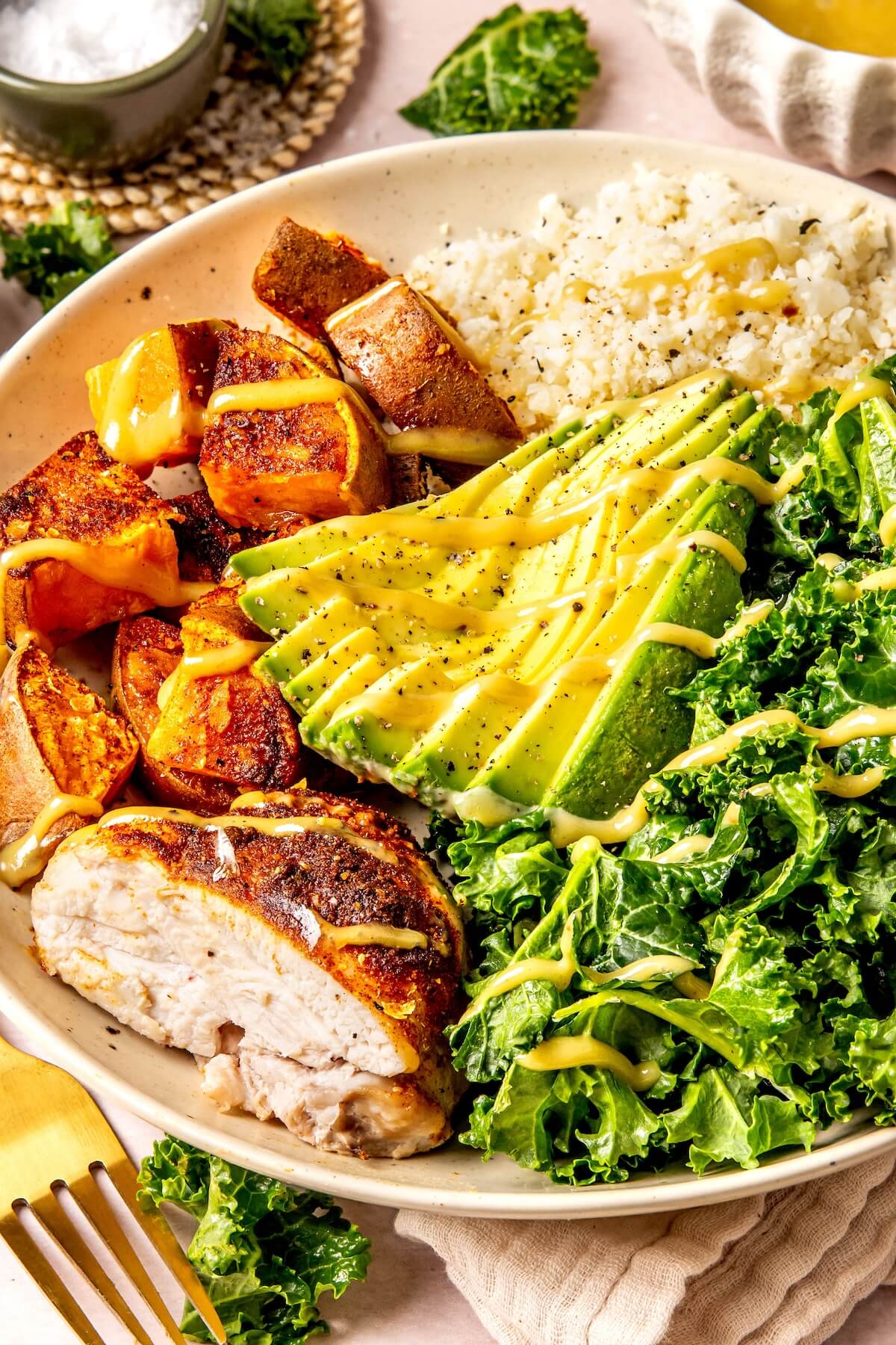 Chicken Power Bowls with Lemon Tahini Sauce - Olivia Adriance
