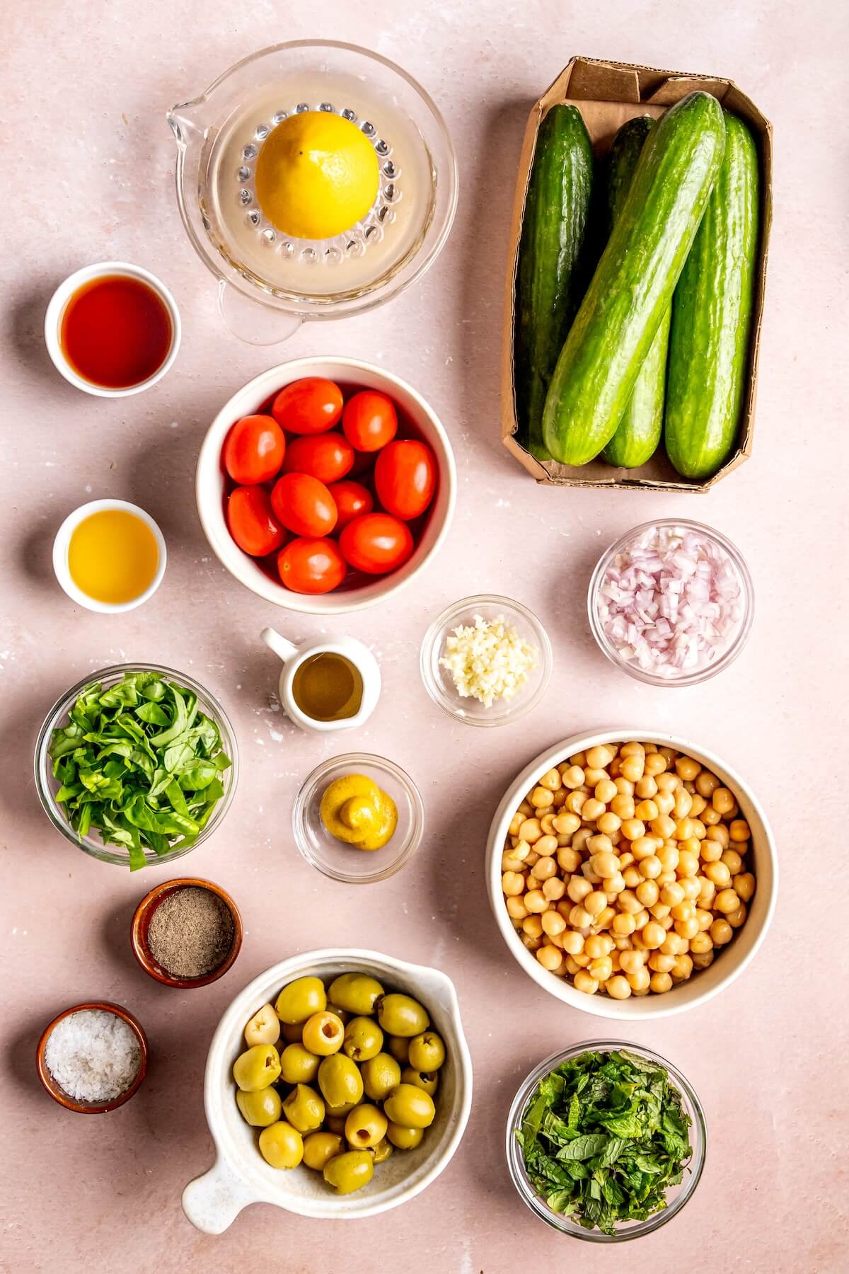 Ingredients for Cucumber Chickpea Greek Salad - Olivia Adriance
