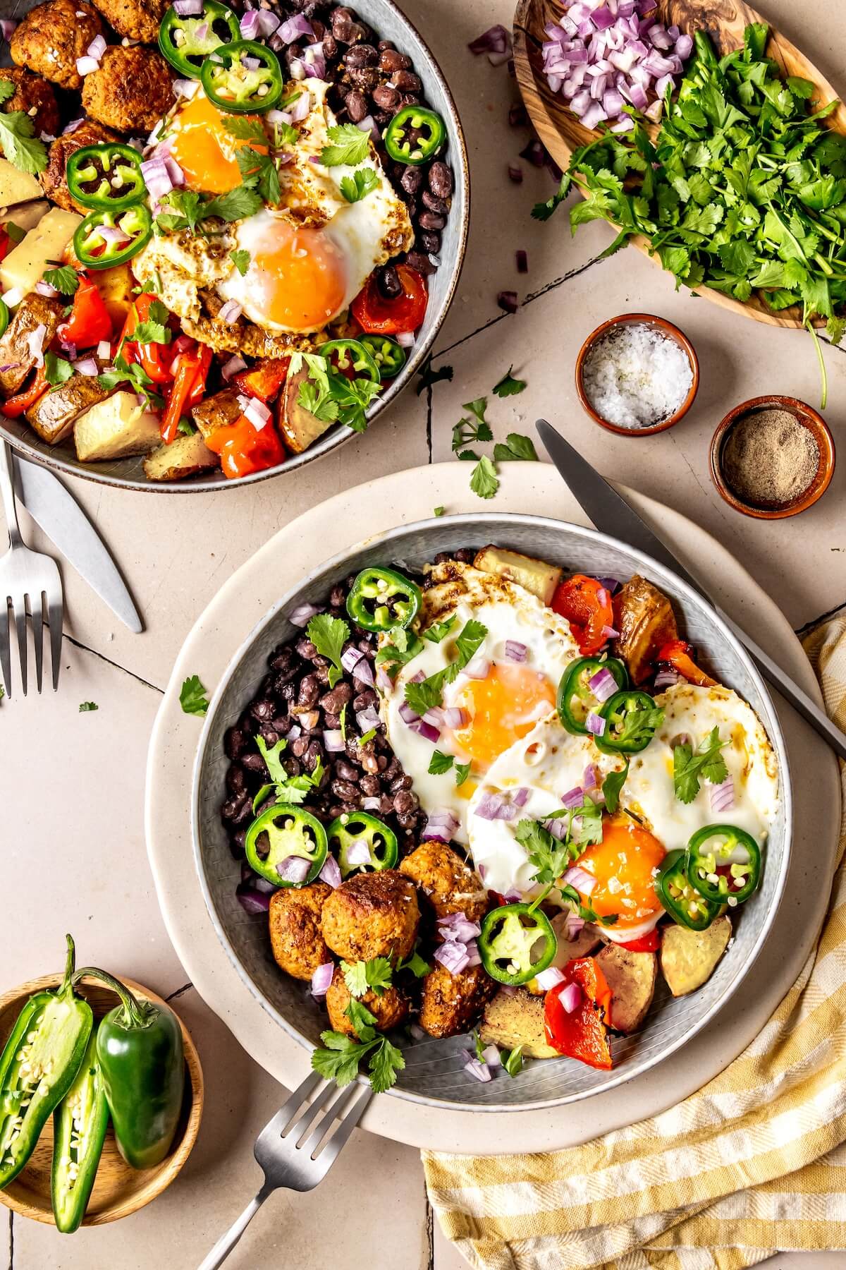 Breakfast Burrito Bowls with Chorizo, Eggs, and Veggies GF DF - Olivia Adriance