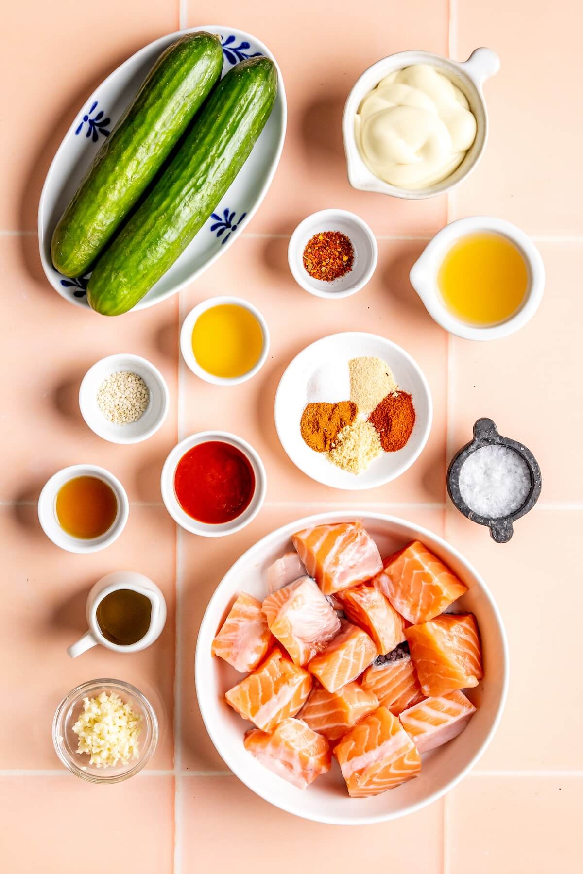 Ingredients for Spicy Salmon Sushi Bowls - Olivia Adriance