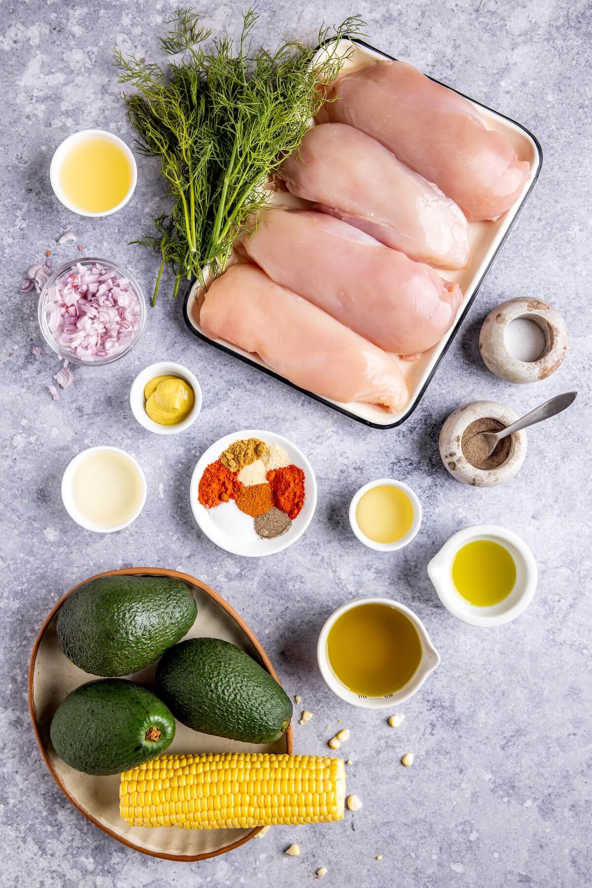 Avocado Corn Chicken Salad Ingredients - Olivia Adriance