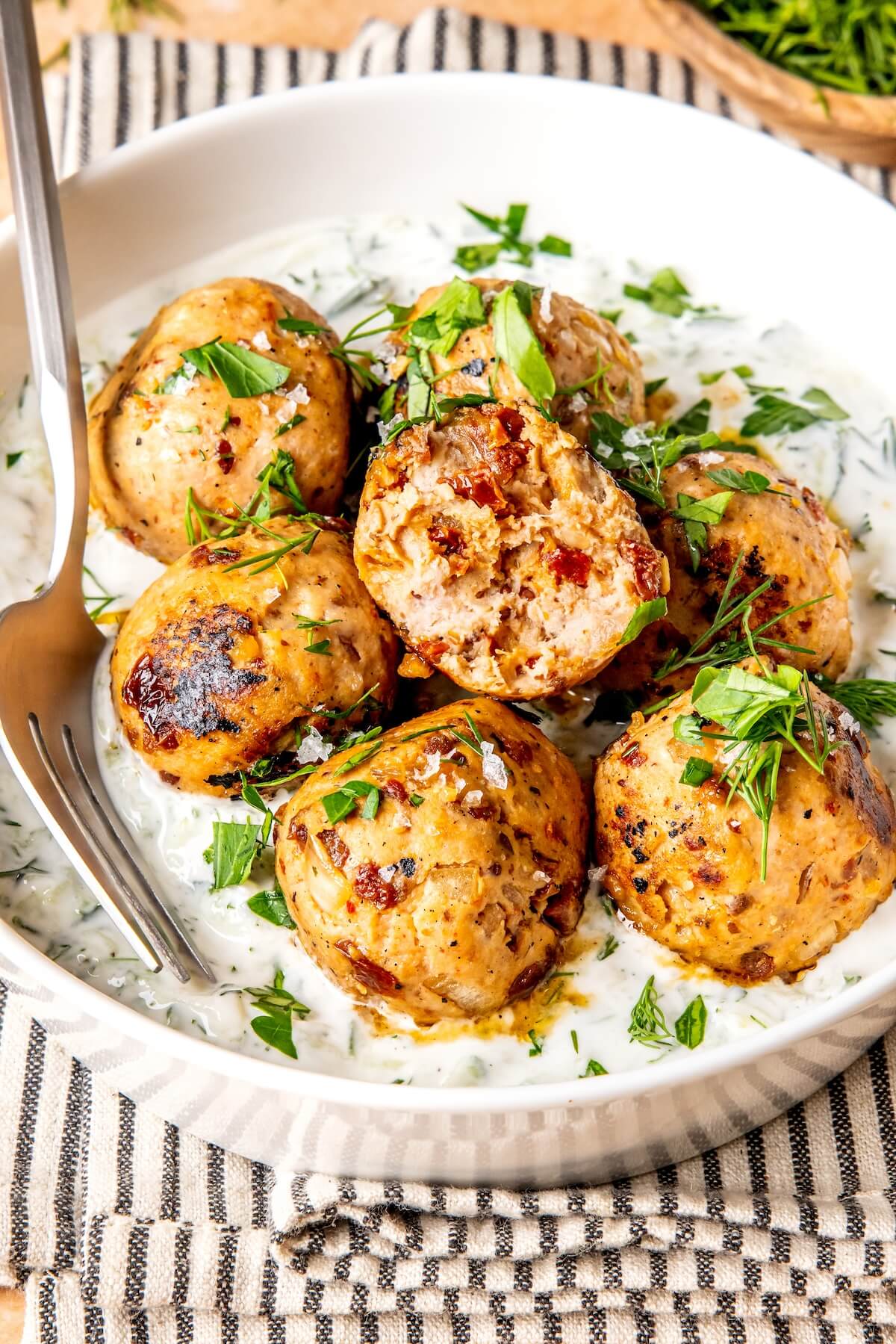 Sun Dried Tomato Meatballs with DF Tzatziki - Olivia Adriance