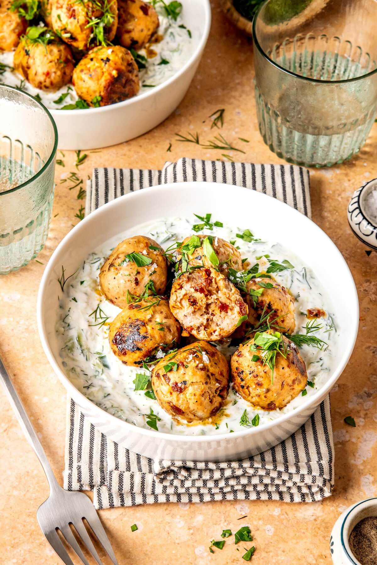 Sun Dried Tomato Meatballs with DF Tzatziki - Olivia Adriance