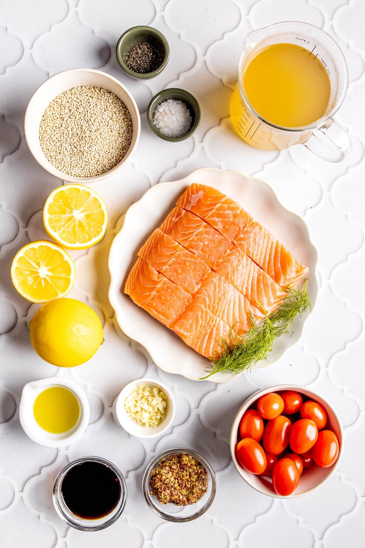 Ingredients for Mustard Salmon and Lemony Quinoa - Olivia Adriance
