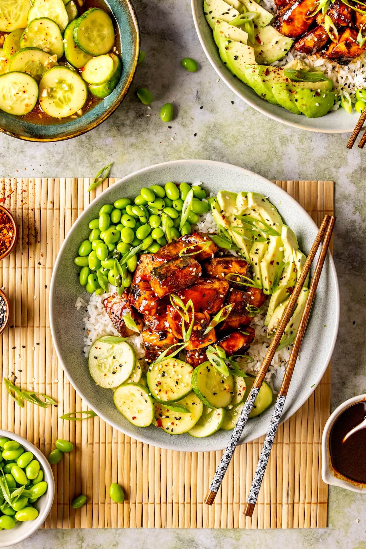 Honey Sriracha Salmon Bowls - Olivia Adriance