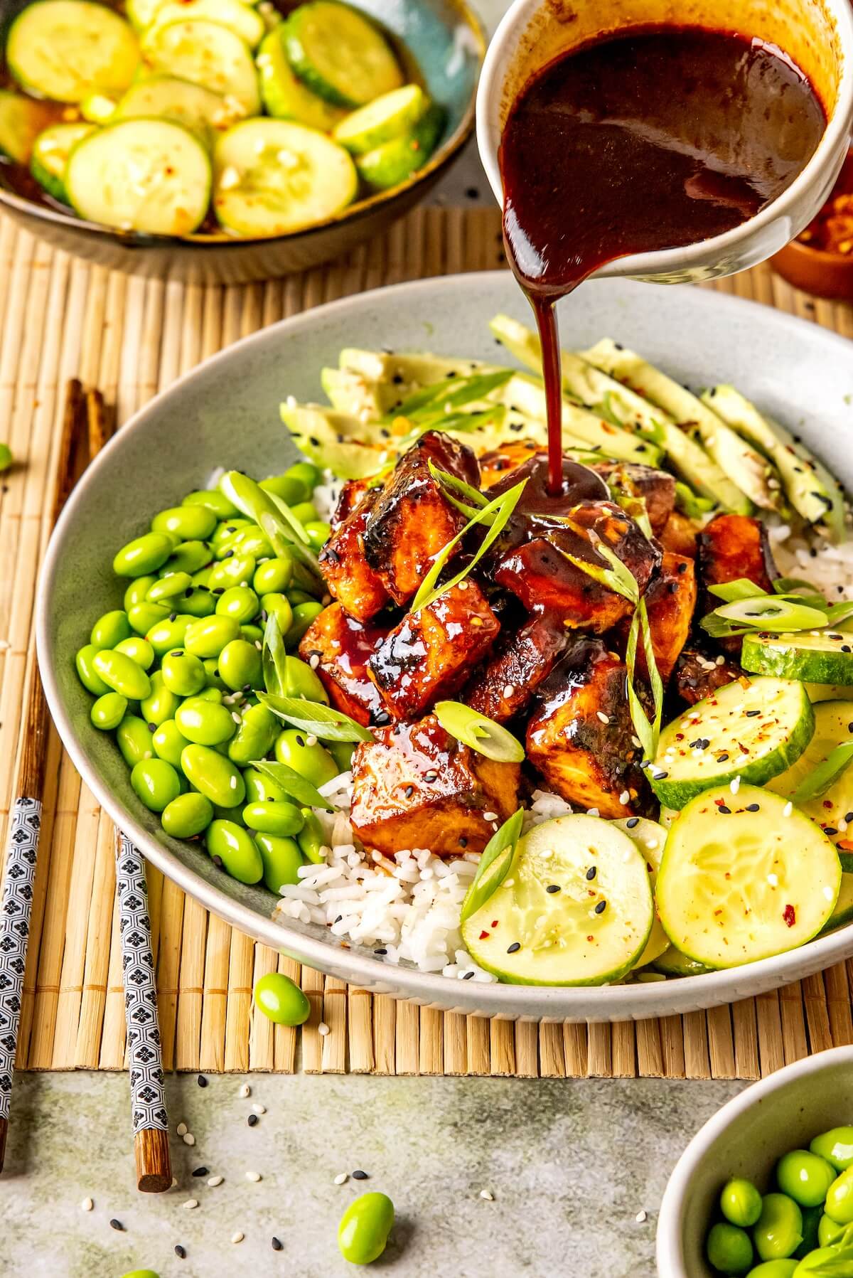 Honey Sriracha Salmon Bowls - Olivia Adriance