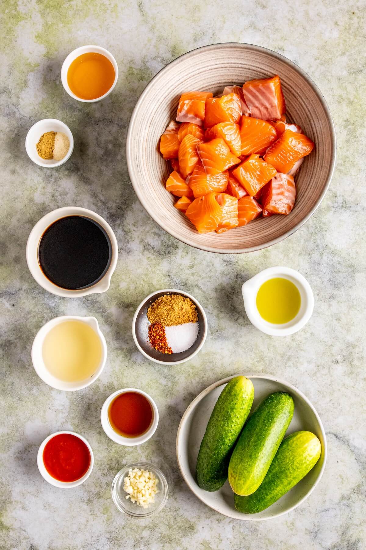 Honey Sriracha Salmon Bowls Ingredients - Olivia Adriance