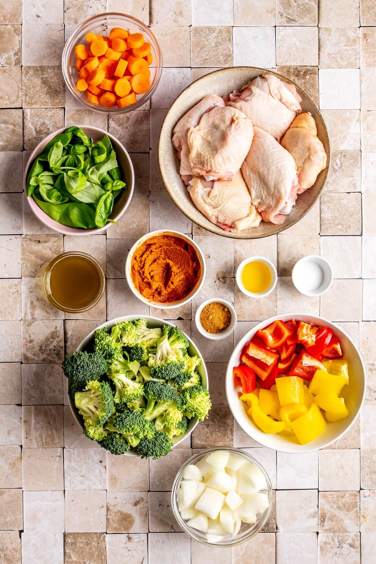Ingredients for Sheet Pan Curry Chicken and Veggies - Olivia Adriance