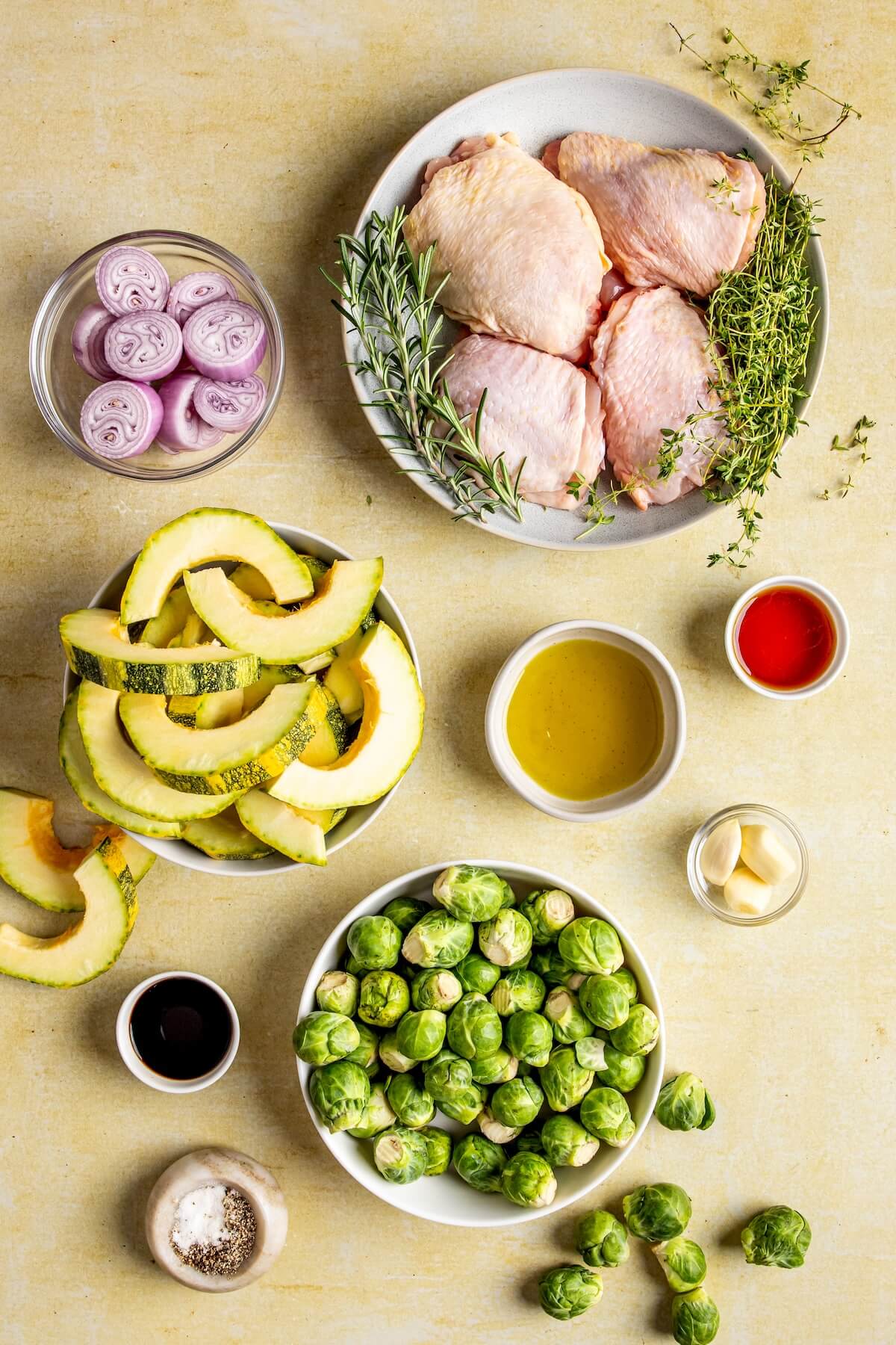 Ingredients for Sheet Pan Harvest Chicken and Veggies - Olivia Adriance