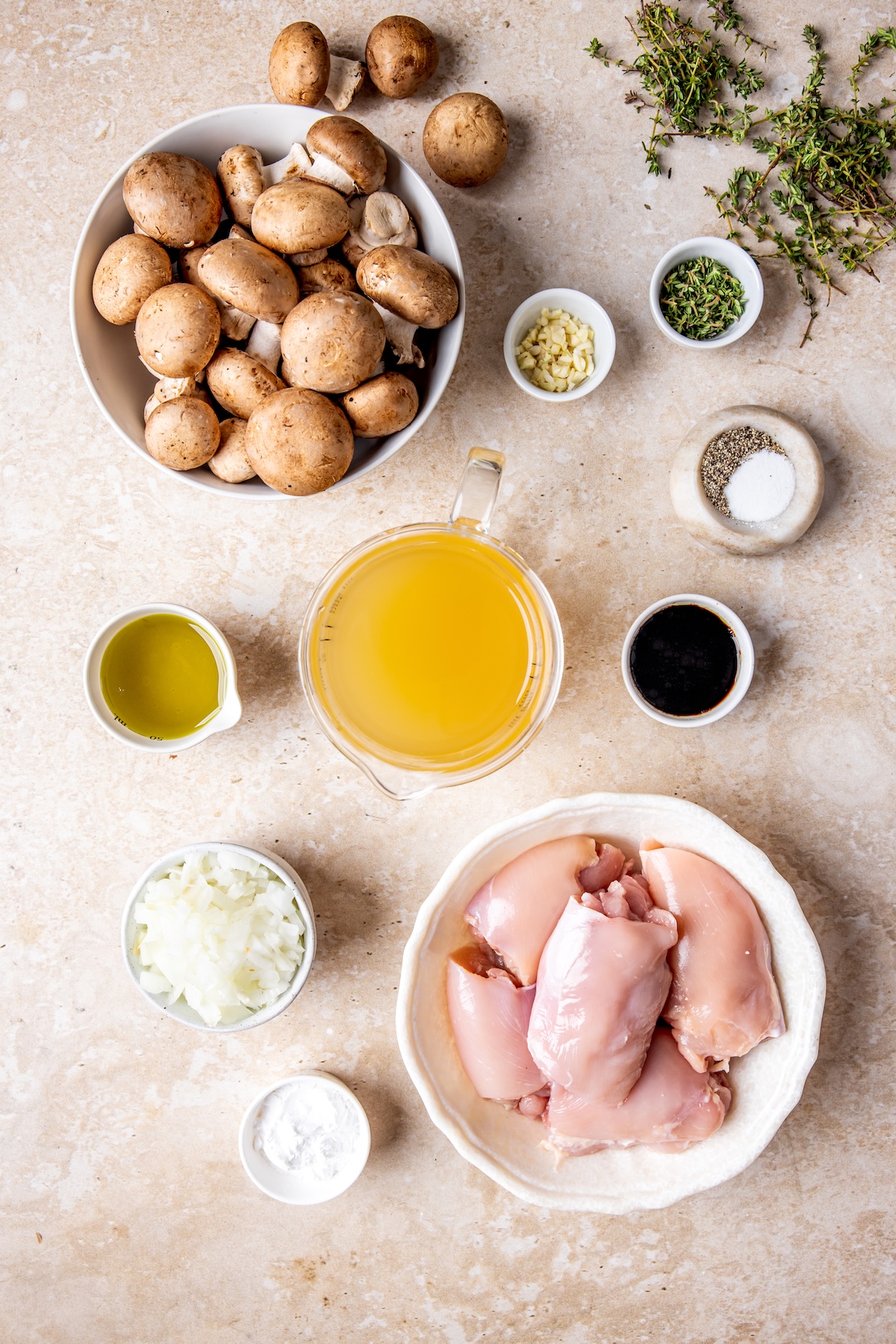 Ingredients for Skillet Chicken Thighs with Mushroom Gravy - Olivia Adriance