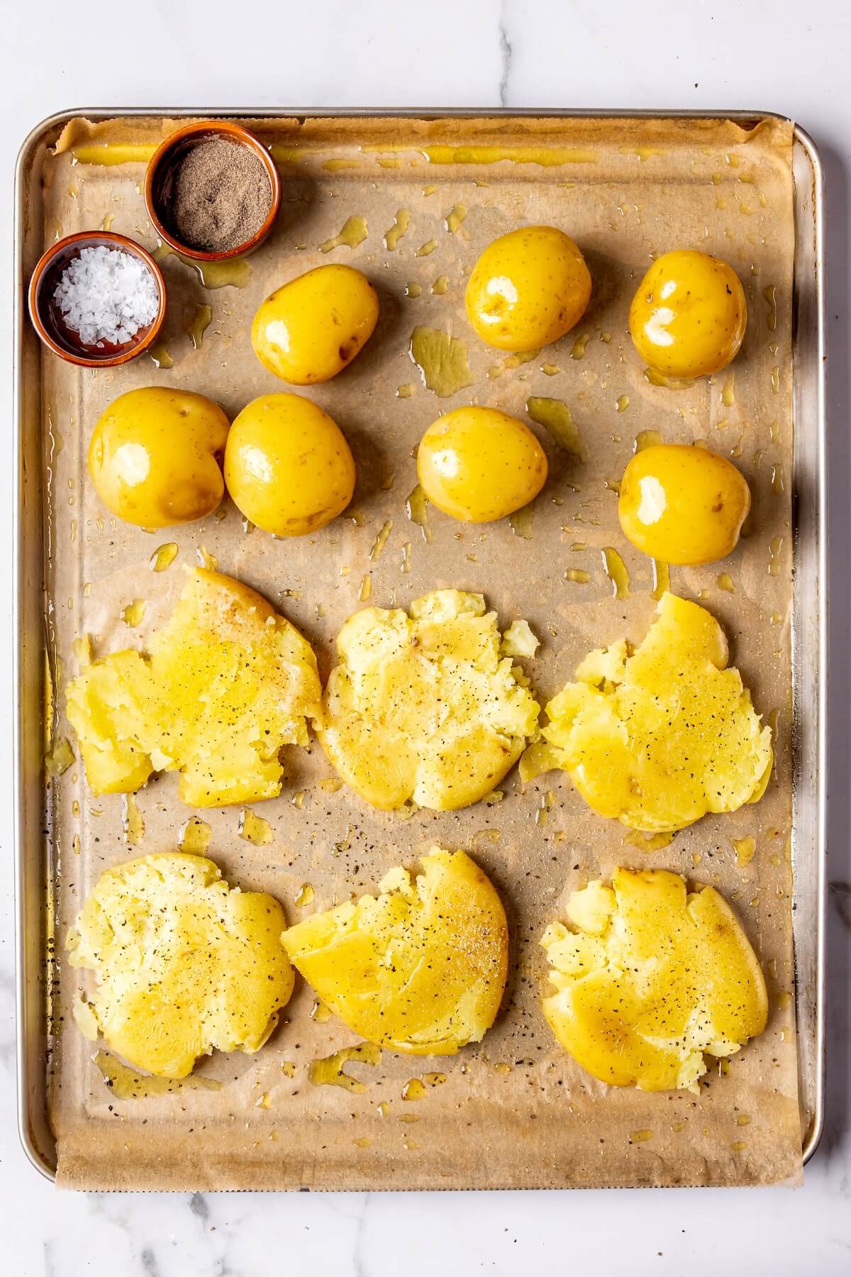 Crispy Smashed Potatoes with Lemony Chive Sauce Step 4 - Olivia Adriance