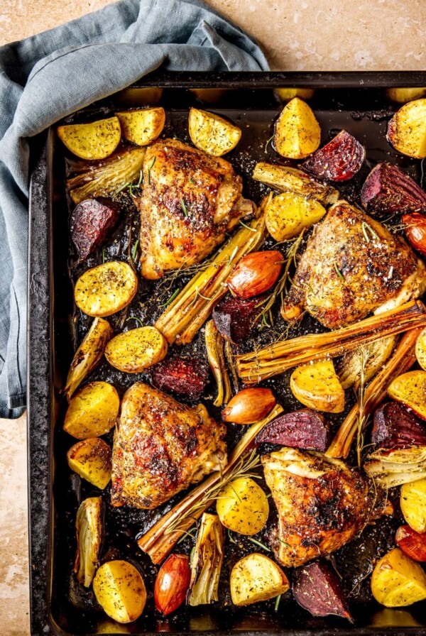 Sheet Pan Balsamic Chicken and Root Vegetables - Olivia Adriance