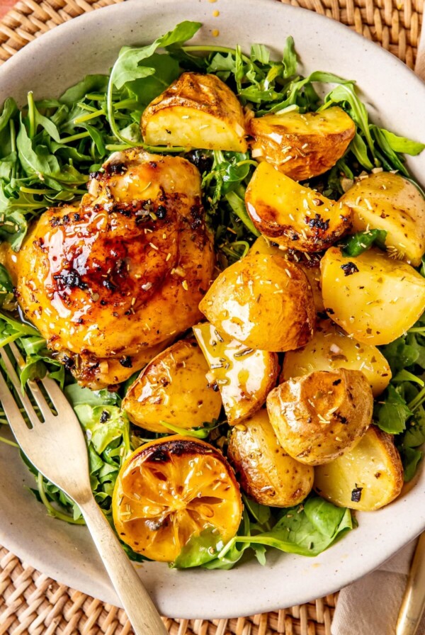 One Dish Roasted Lemon Chicken and Potatoes - Olivia Adriance