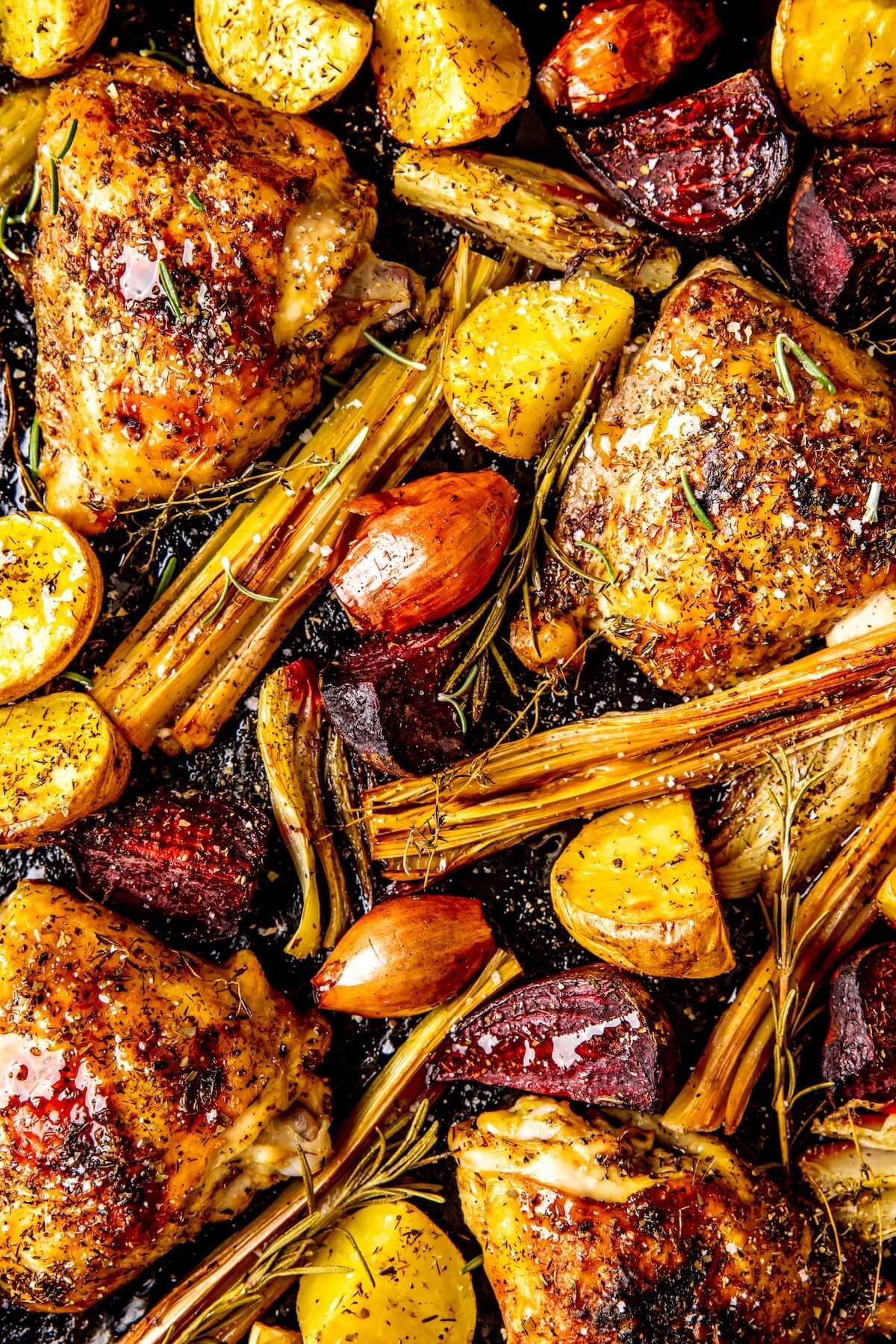 Sheet Pan Balsamic Chicken and Root Vegetables - Olivia Adriance