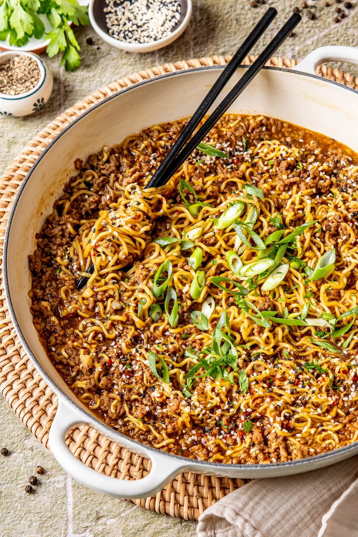 One Pot Mongolian Beef Noodles - Olivia Adriance