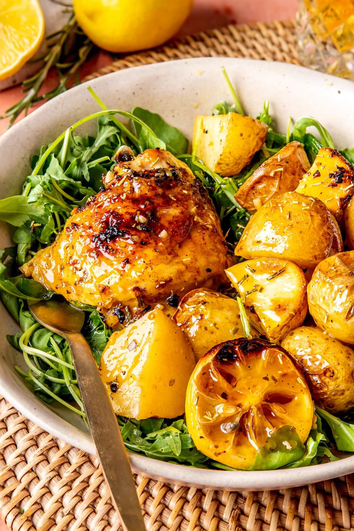 One Dish Roasted Lemon Chicken and Potatoes - Olivia Adriance