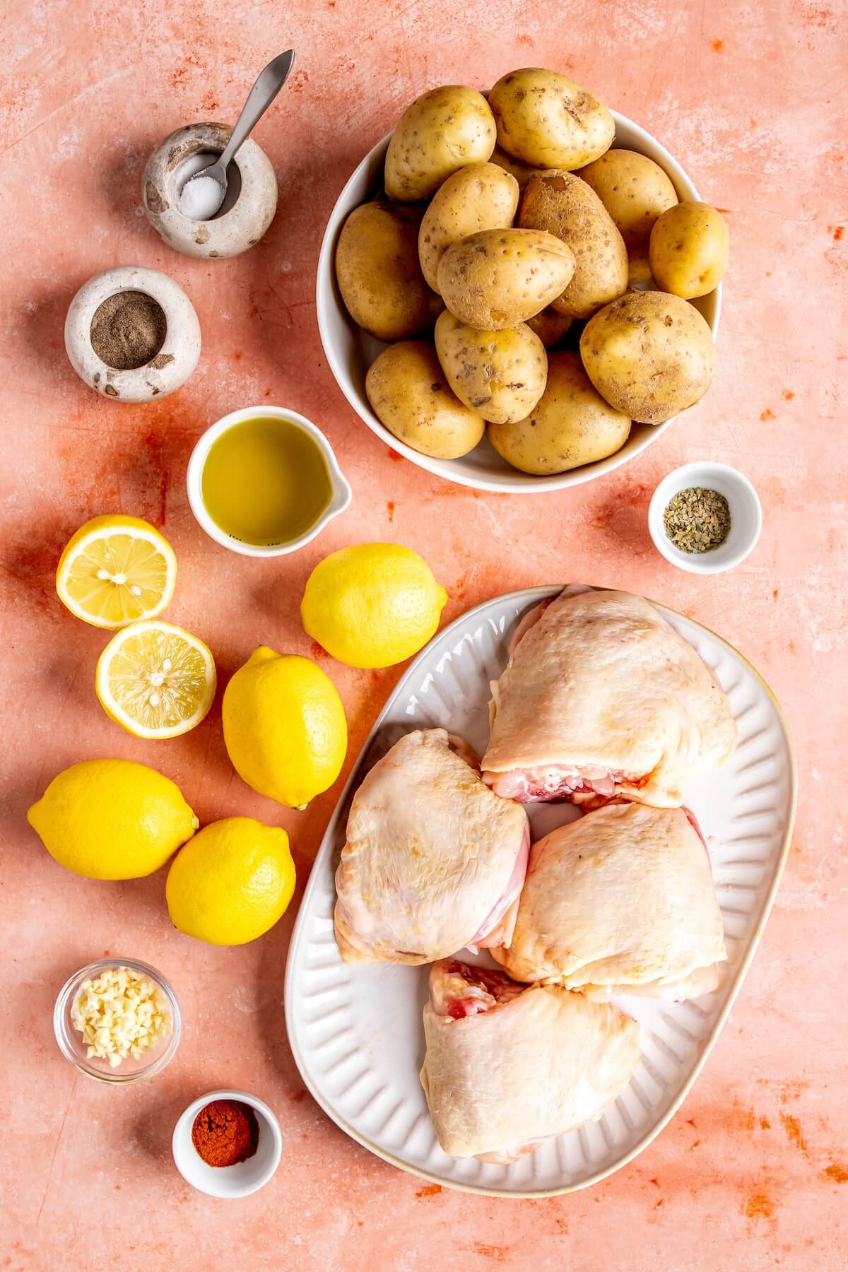 Ingredients for One Dish Roasted Lemon Chicken and Potatoes - Olivia Adriance