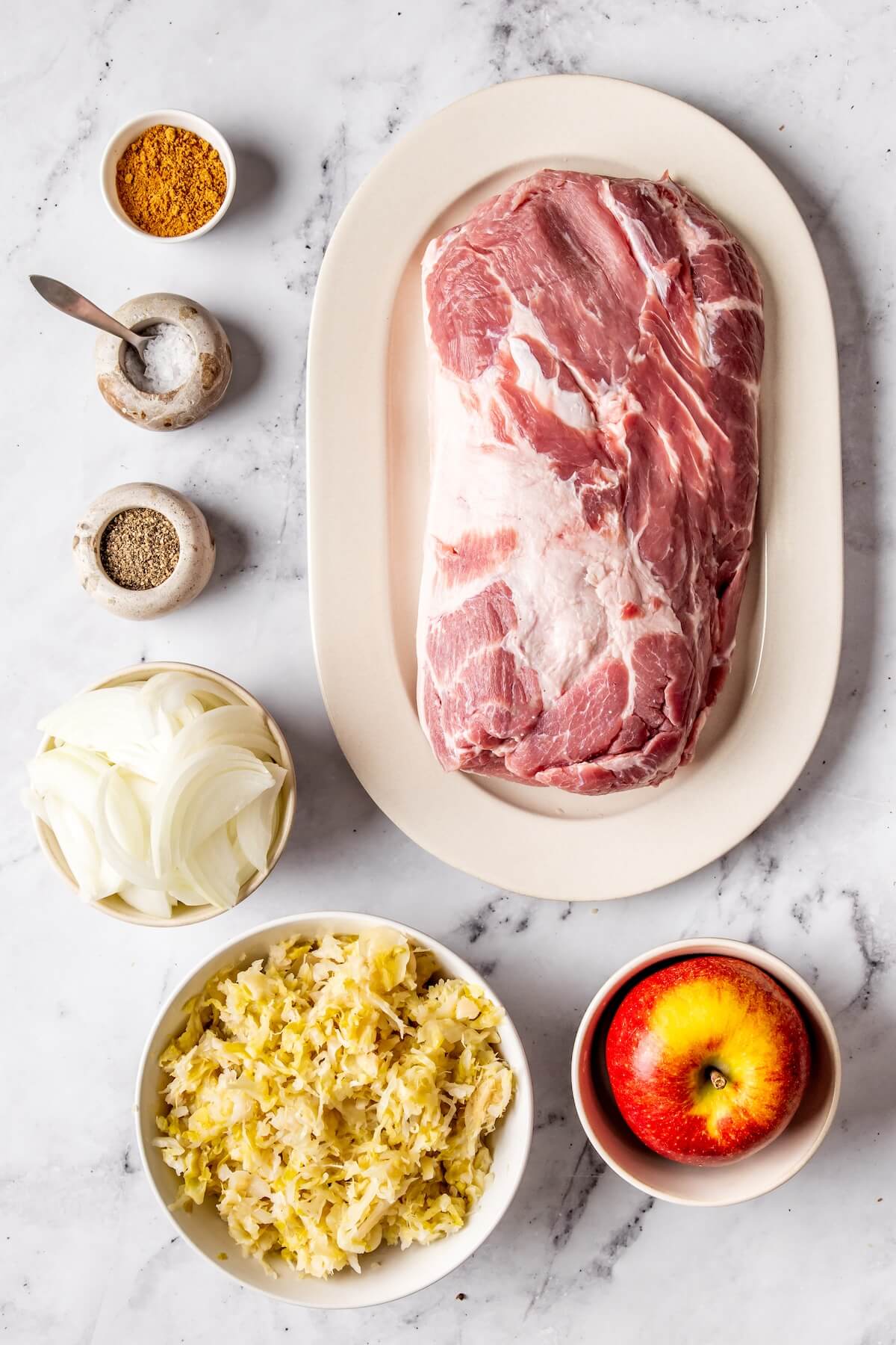 Ingredients for Braised Pork with Sauerkraut and Apples - Olivia Adriance