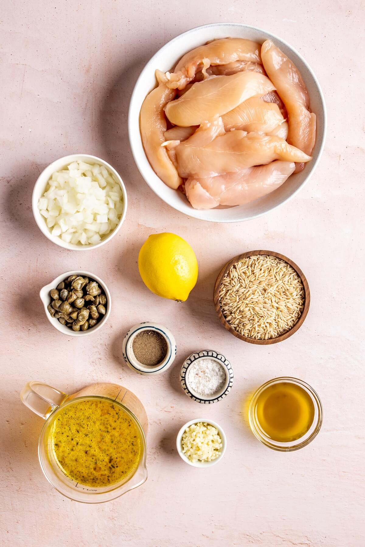 Ingredients for One Pot Chicken Piccata and Rice - Olivia Adriance