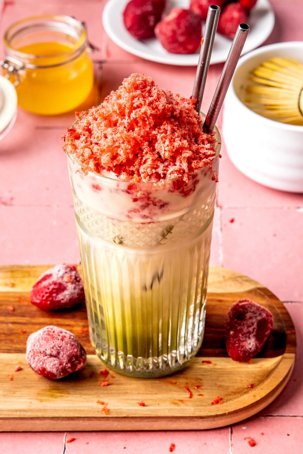 Strawberry Shaved Ice Matcha Latte - Olivia Adriance