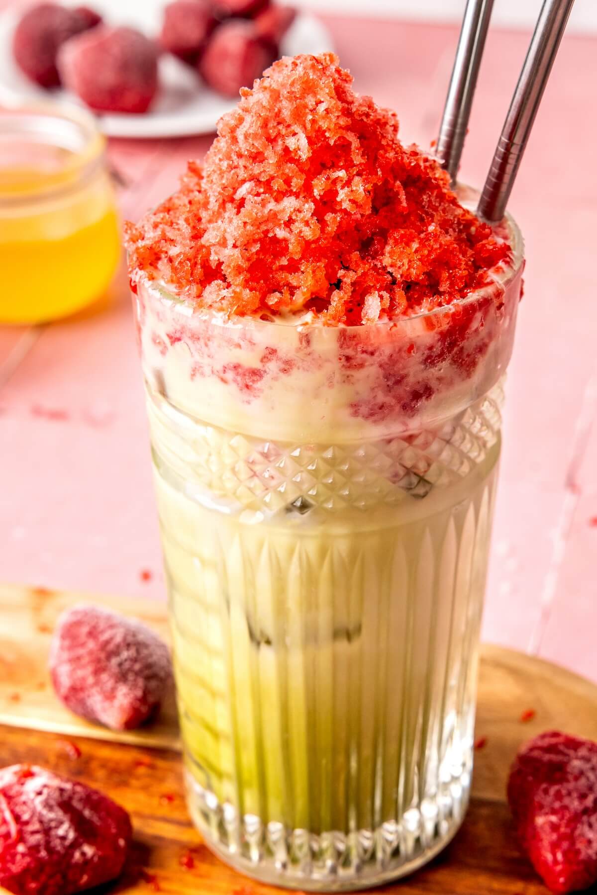 Strawberry Shaved Ice Matcha Latte - Olivia Adriance