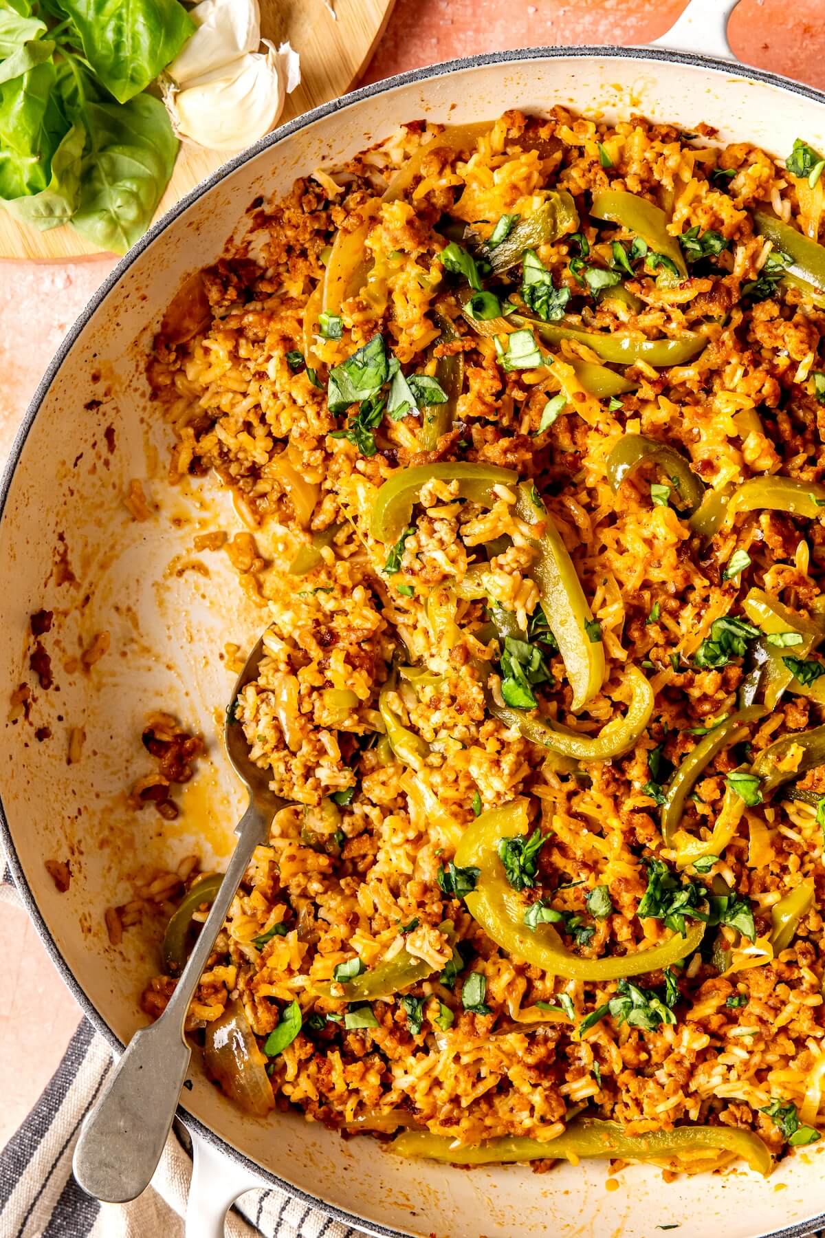 One Pot Sausage Peppers and Rice - Olivia Adriance