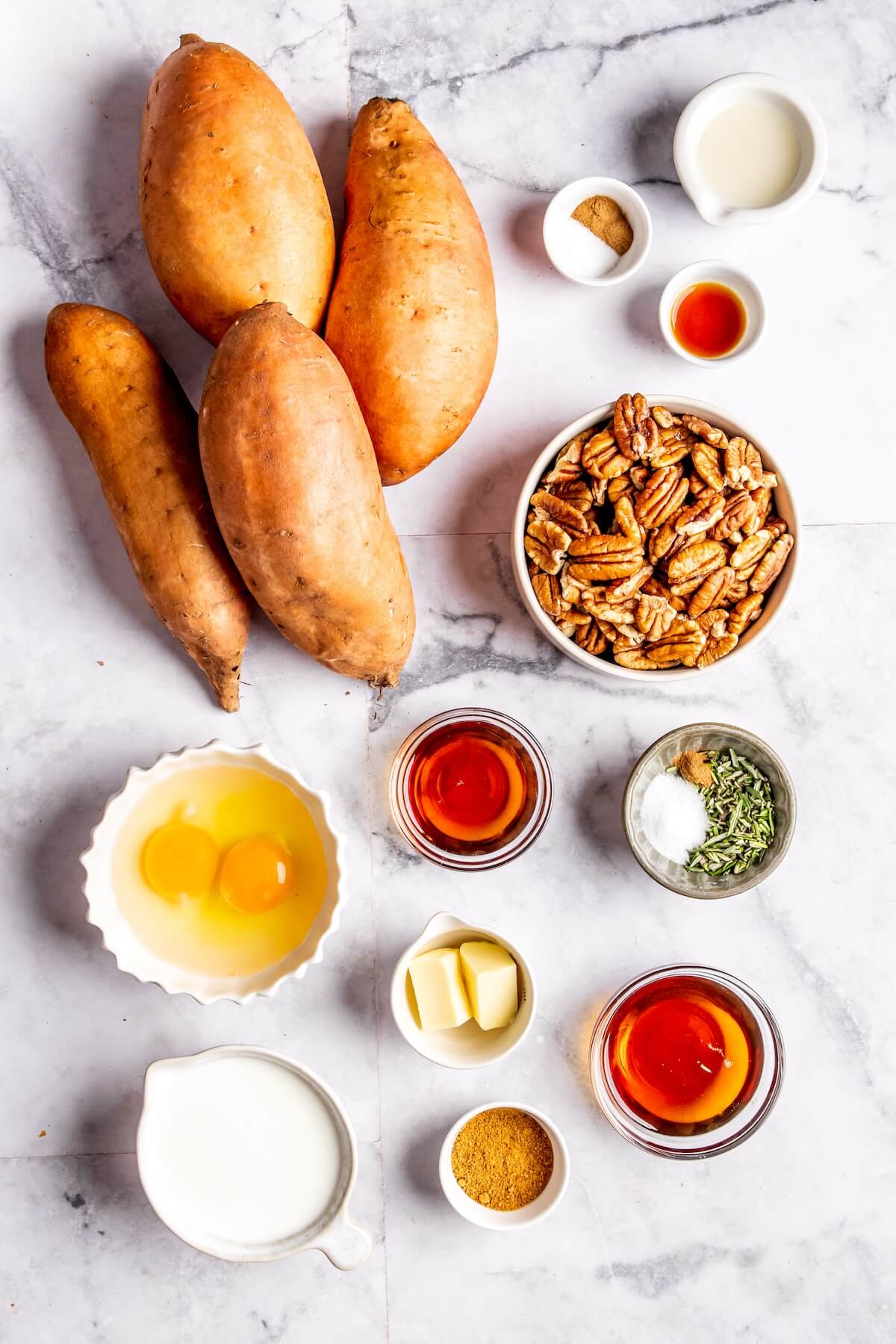 Ingredients for Candied Pecan Crusted Sweet Potato Casserole - Olivia Adriance