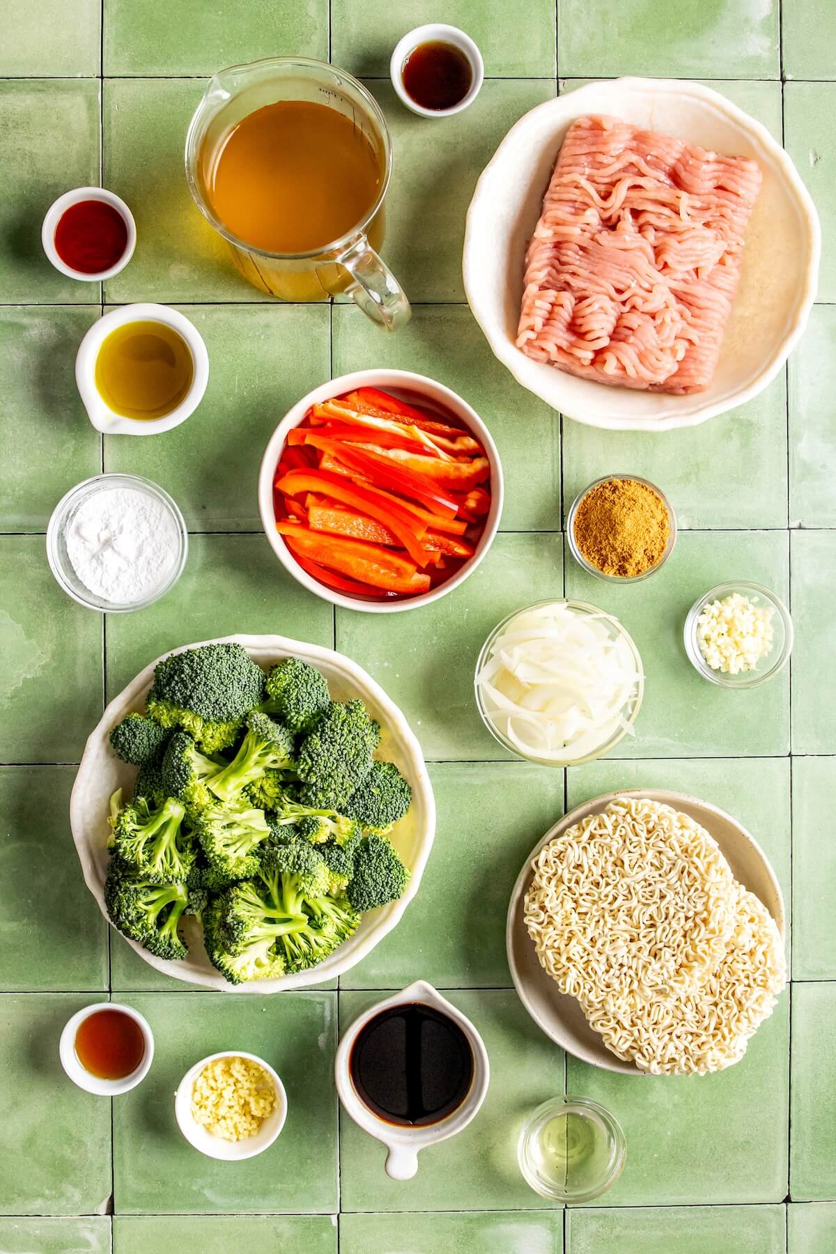 Ingredients for Ground Chicken Ramen Bowls - Olivia Adriance