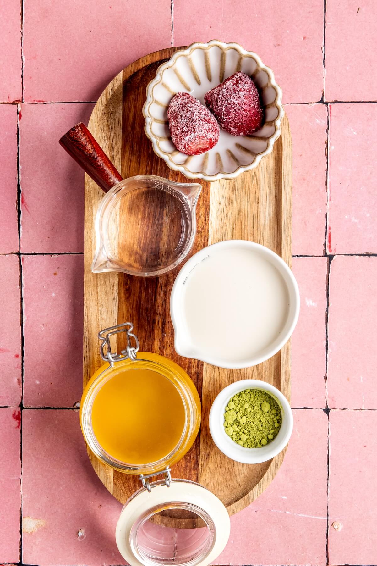 Ingredients for Strawberry Shaved Ice Matcha Latte - Olivia Adriance