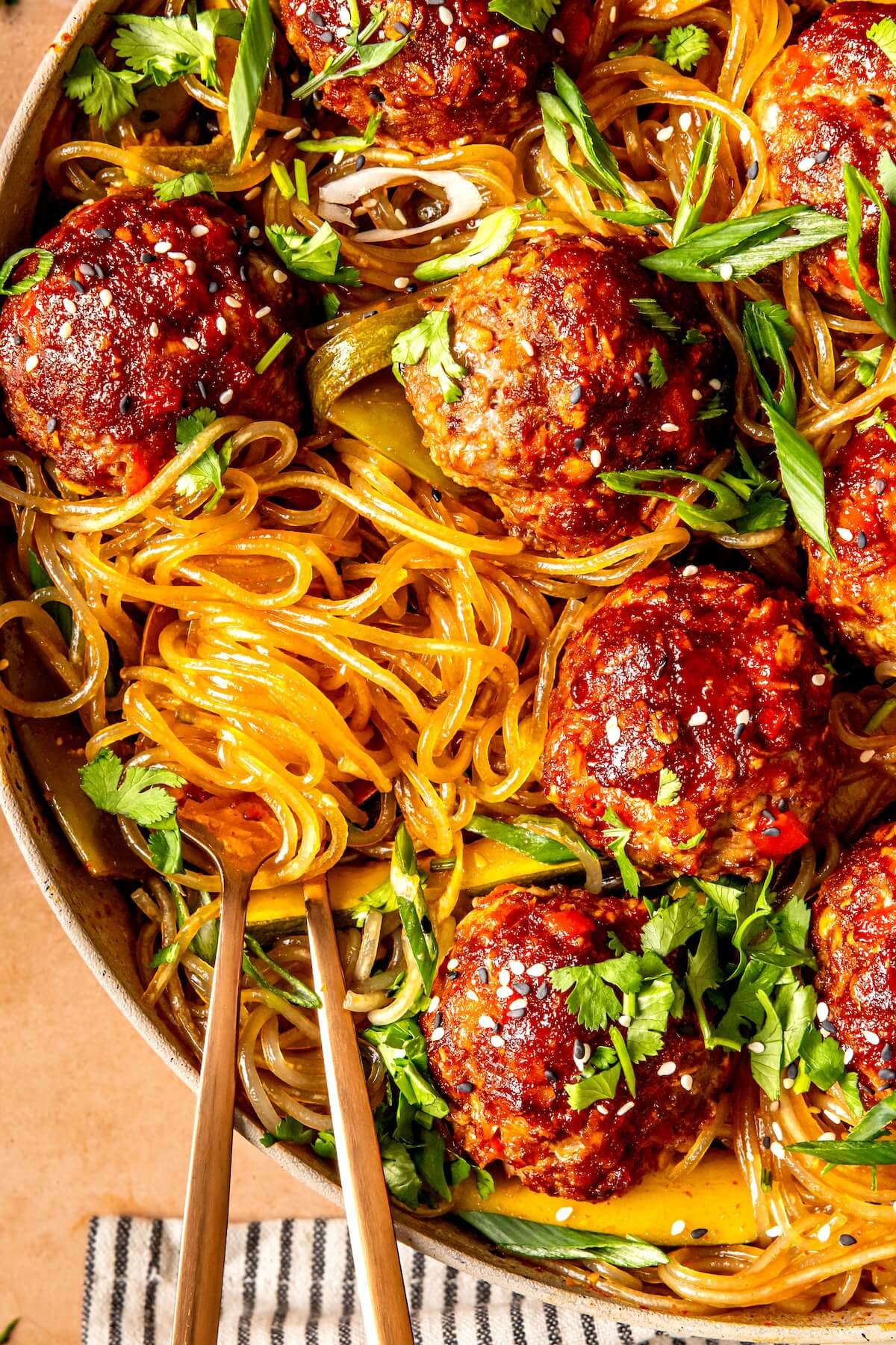 Spicy Glass Noodles and Meatballs - Olivia Adriance