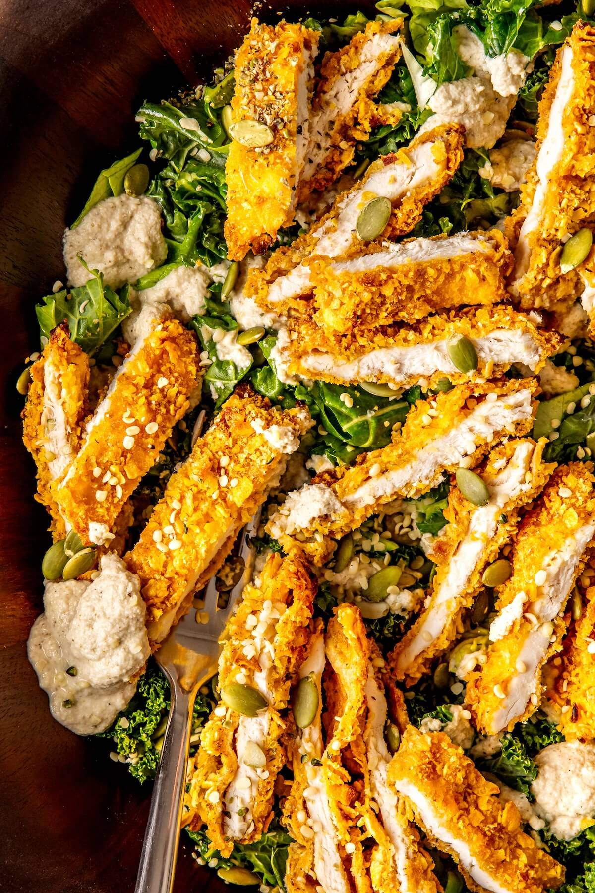 Cashew Caesar Salad with Crispy Chicken - Olivia Adriance