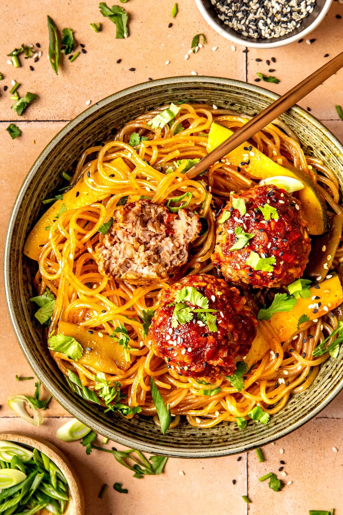 Spicy Glass Noodles and Meatballs - Olivia Adriance
