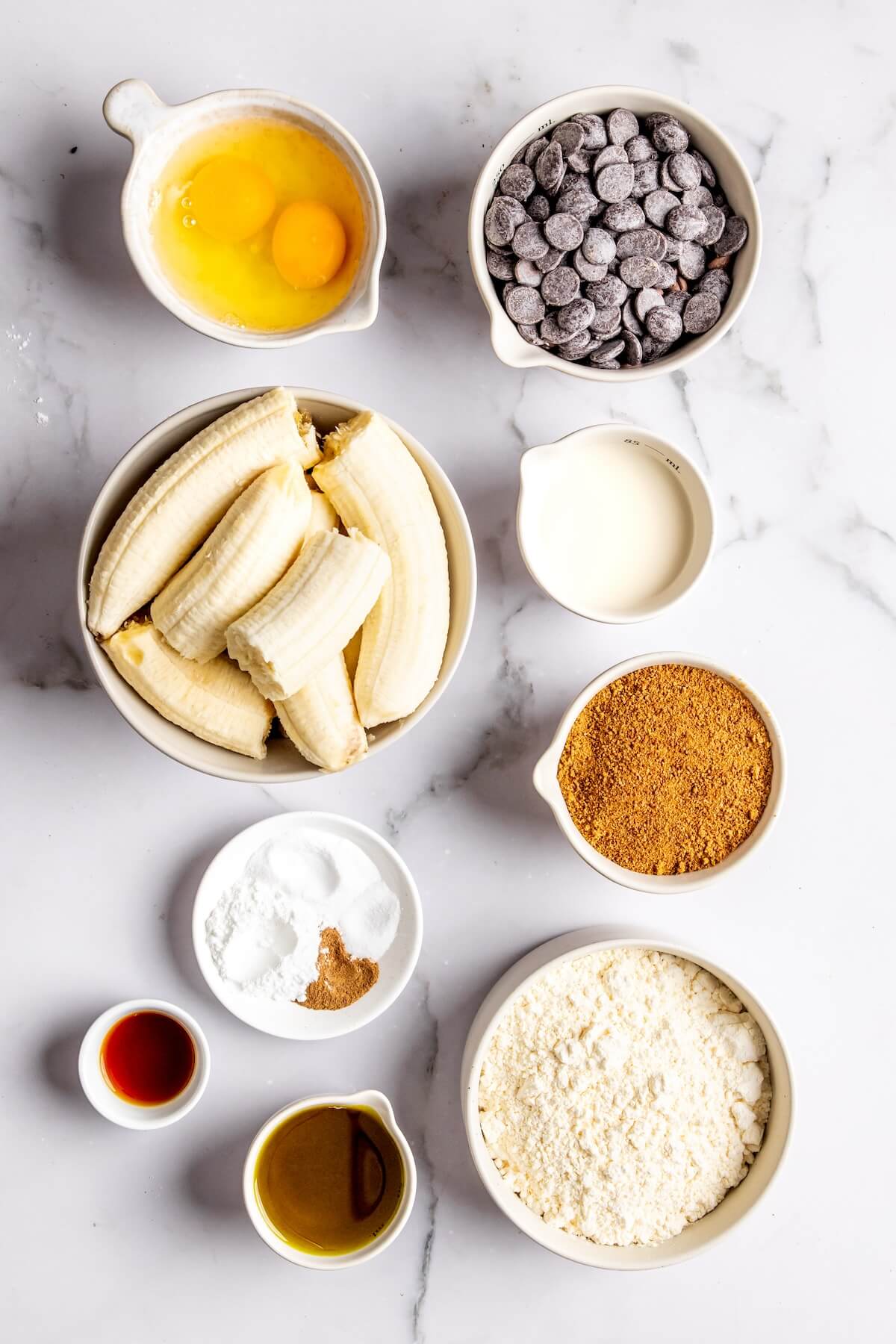 Ingredients for Gluten-Free Chocolate Chip Banana Muffins - Olivia Adriance