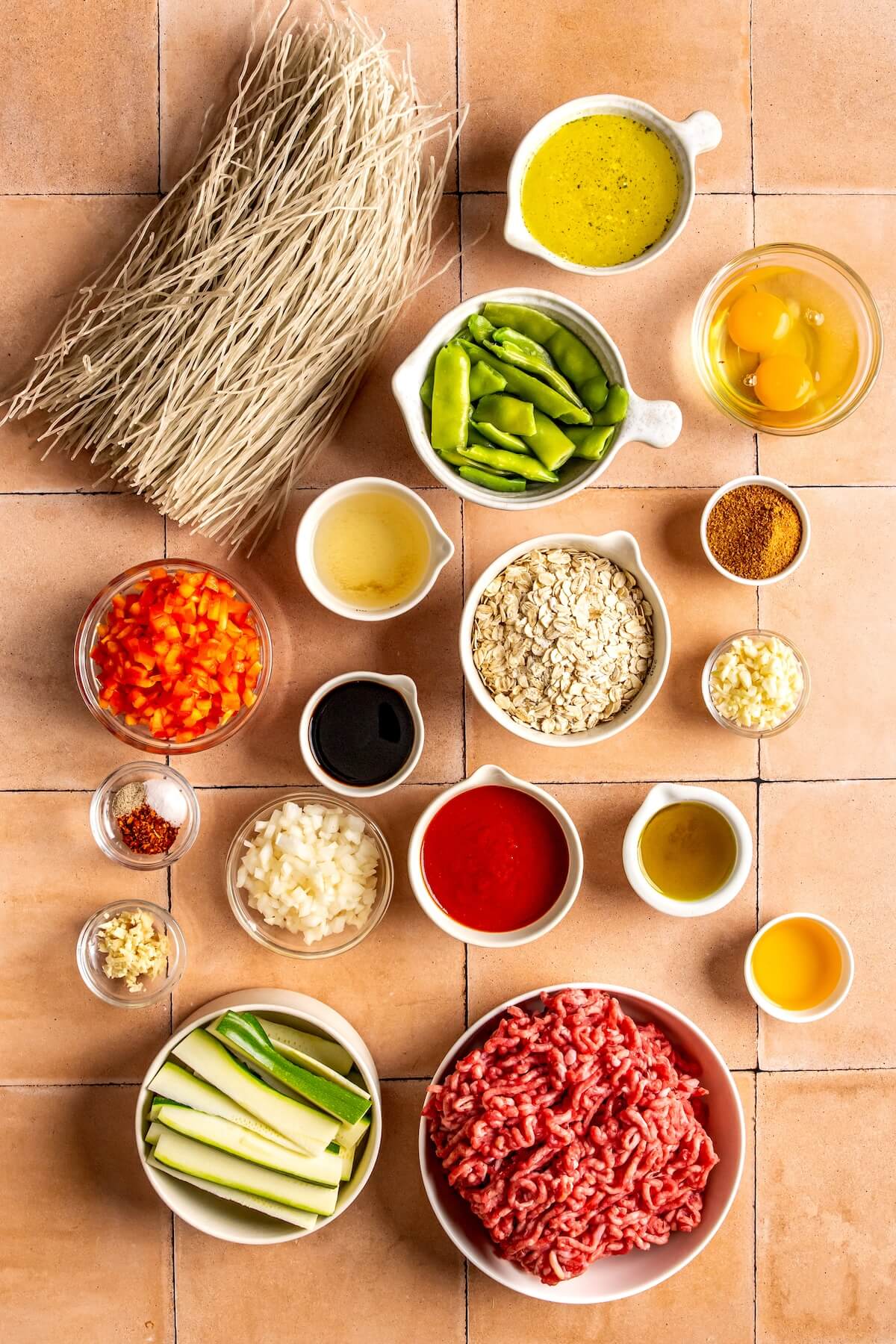 Ingredients for Spicy Glass Noodles and Meatballs - Olivia Adriance