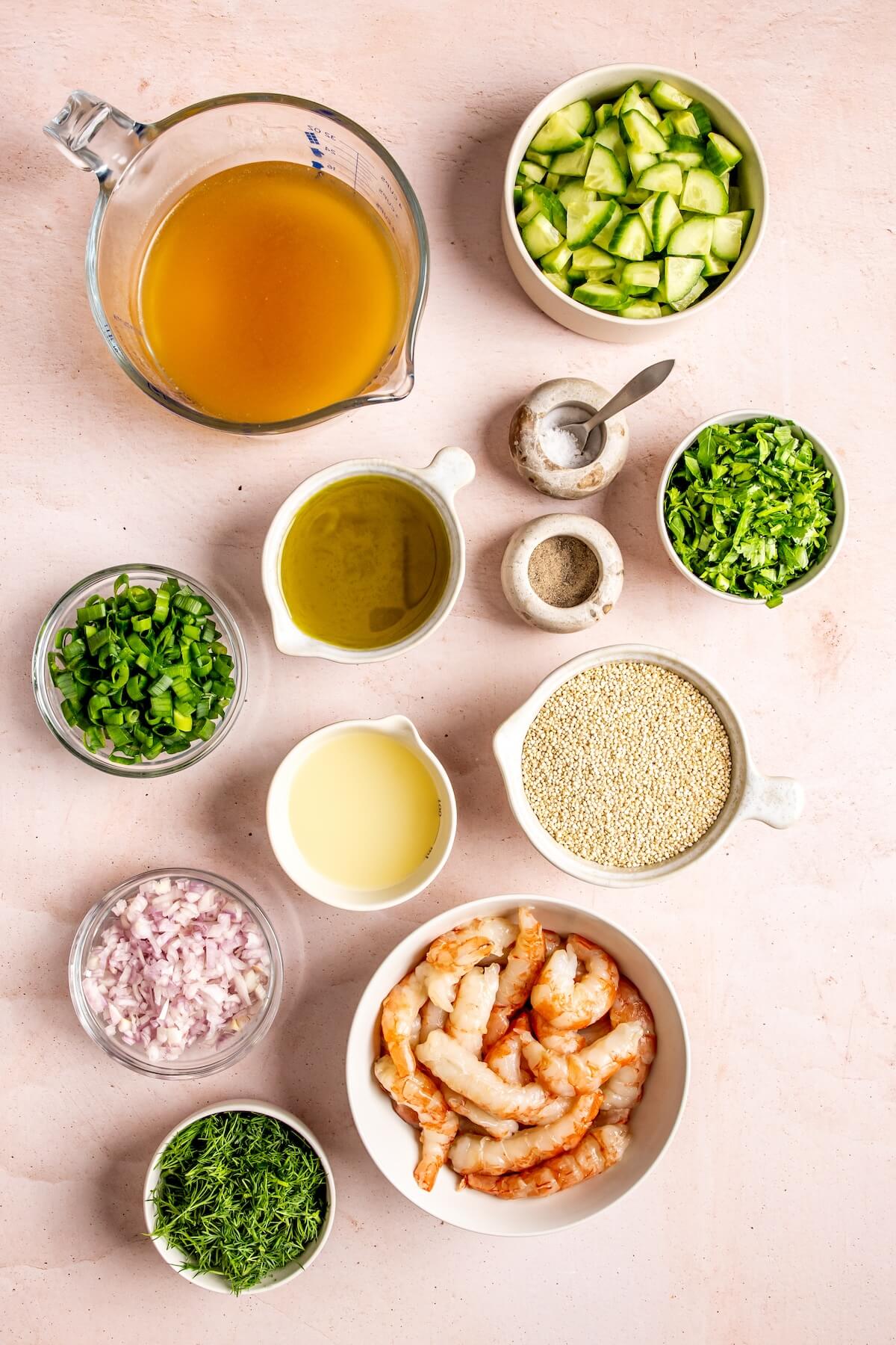 Ingredients for Lemony Dill Quinoa with Roasted Shrimp - Olivia Adriance