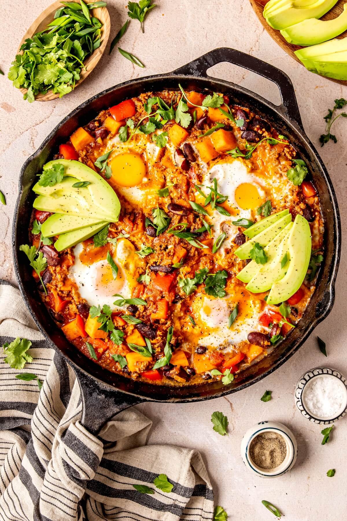 Breakfast Chili Sweet Potato Hash - Olivia Adriance