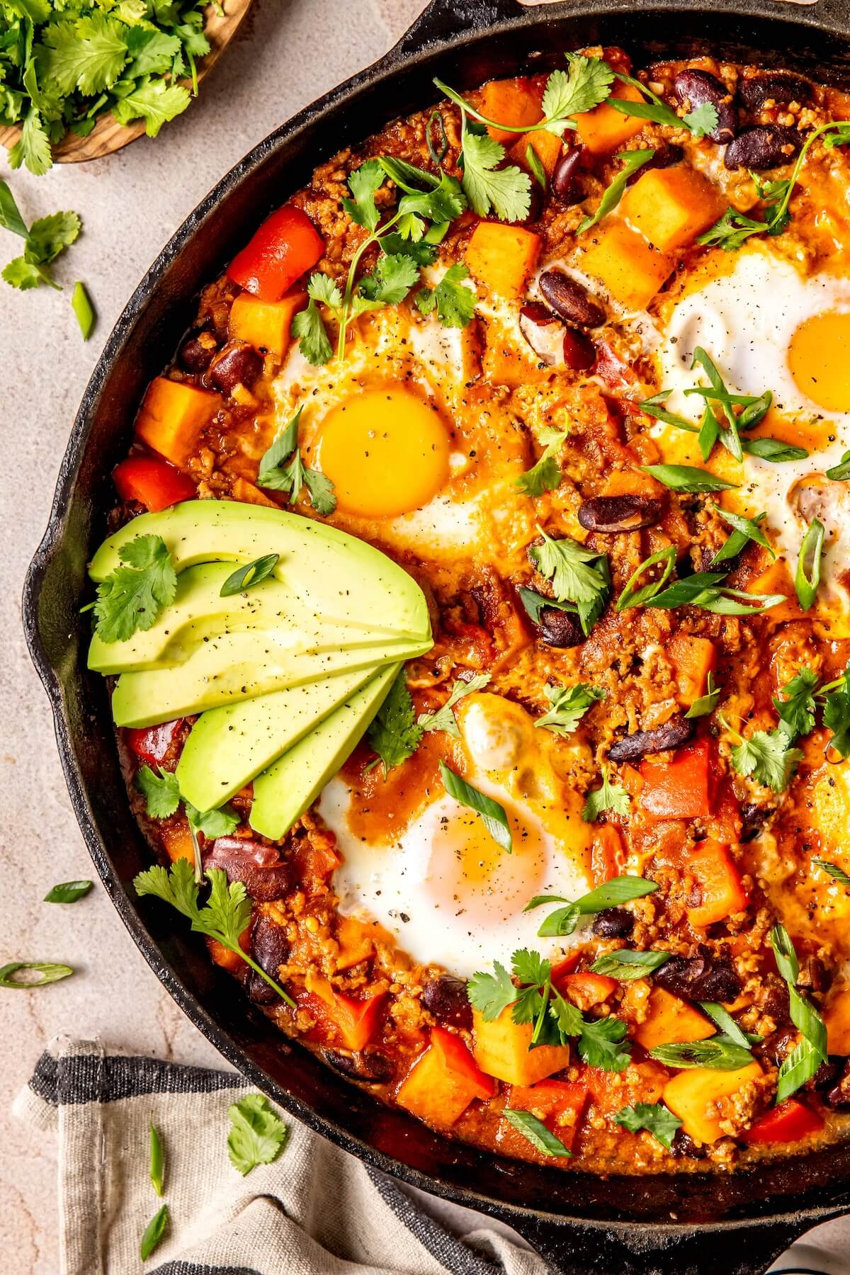 Breakfast Chili Sweet Potato Hash - Olivia Adriance