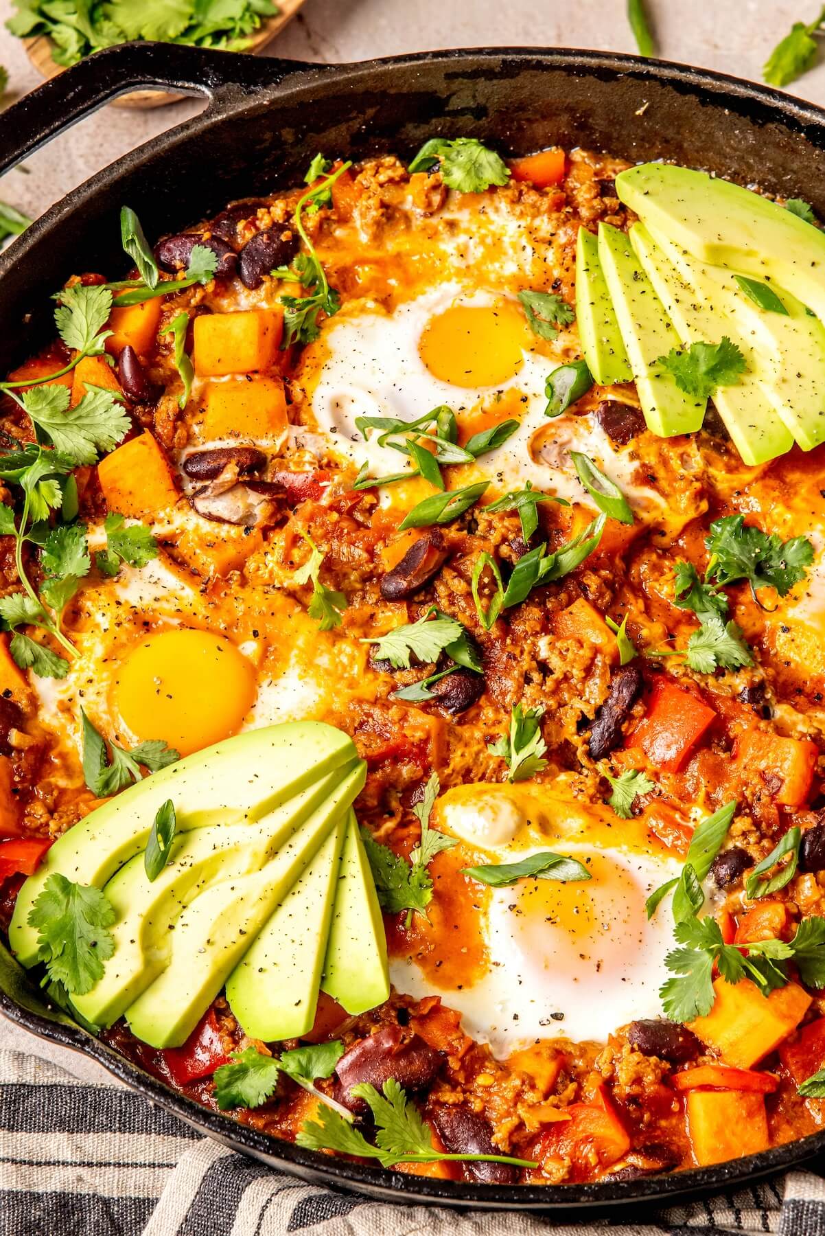Breakfast Chili Sweet Potato Hash - Olivia Adriance