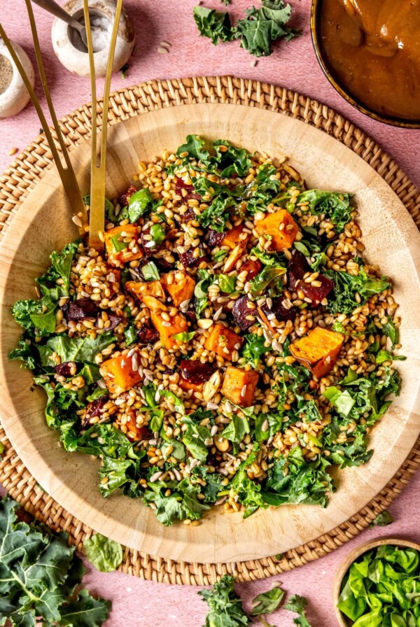 warm winter salad with shallot dressing WARM WINTER HARVEST SALAD WITH ROASTED SHALLOT DRESSING