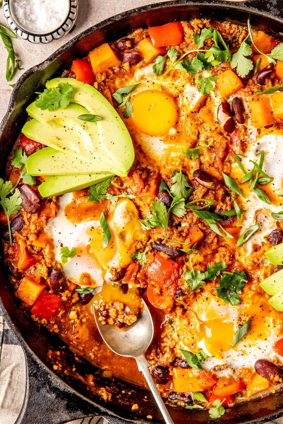Breakfast Chili Sweet Potato Hash - Olivia Adriance