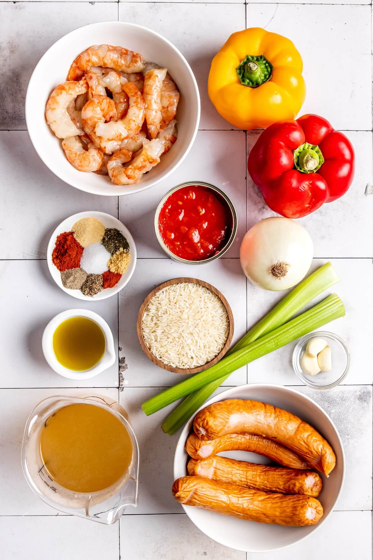 Ingredients for One Pot Cajun Shrimp and Sausage - Olivia Adriance