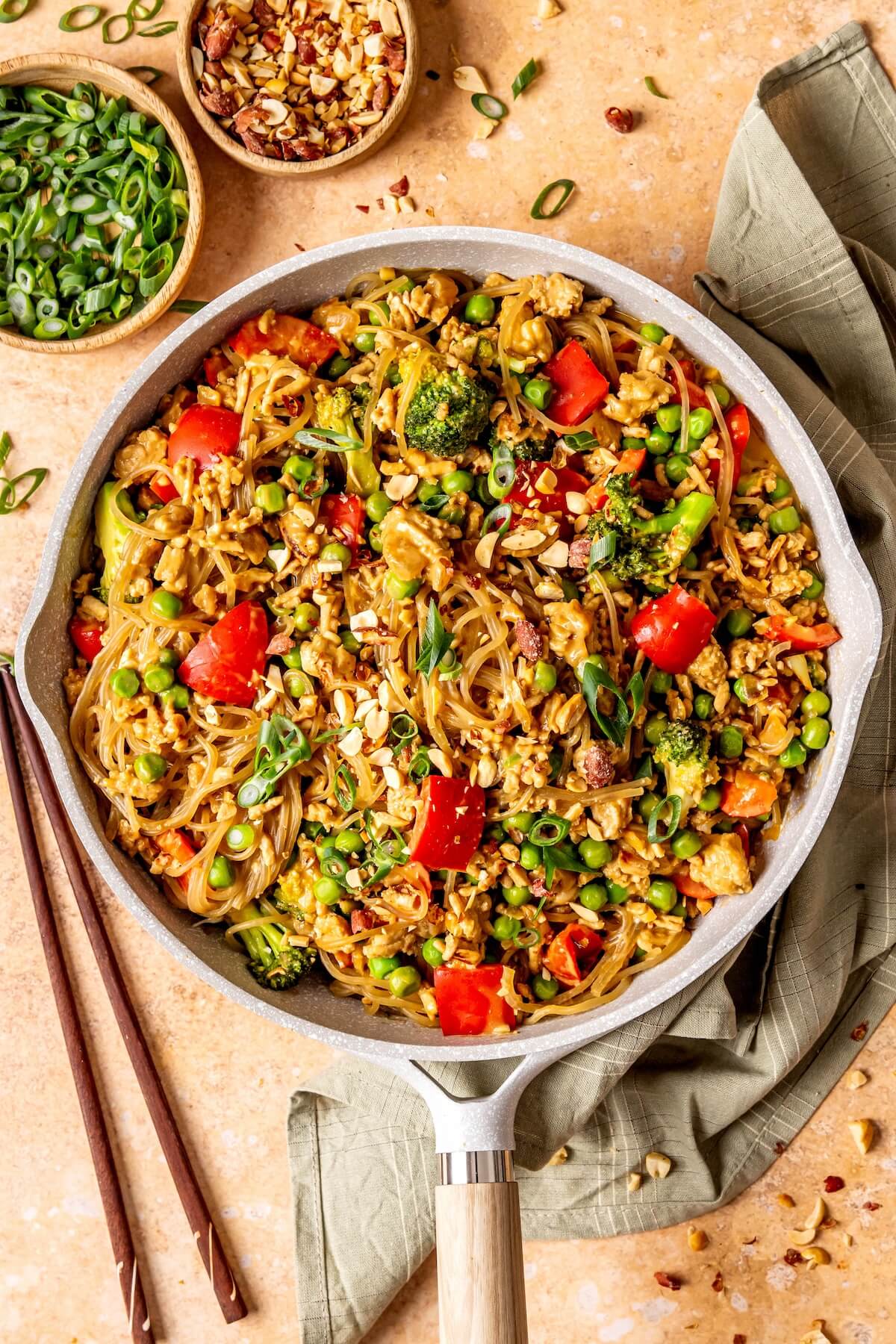 Miso Peanut Glass Noodle Stir Fry - Olivia Adriance
