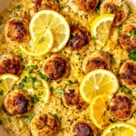One Pot Lemon Chicken Zucchini Meatballs and Rice - Olivia Adriance