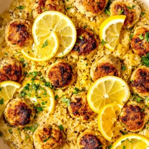One Pot Lemon Chicken Zucchini Meatballs and Rice - Olivia Adriance