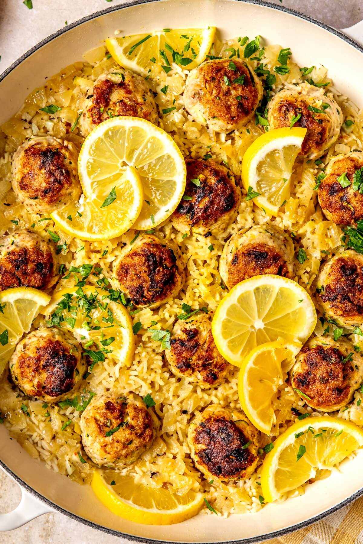 One Pot Lemon Chicken Zucchini Meatballs and Rice - Olivia Adriance